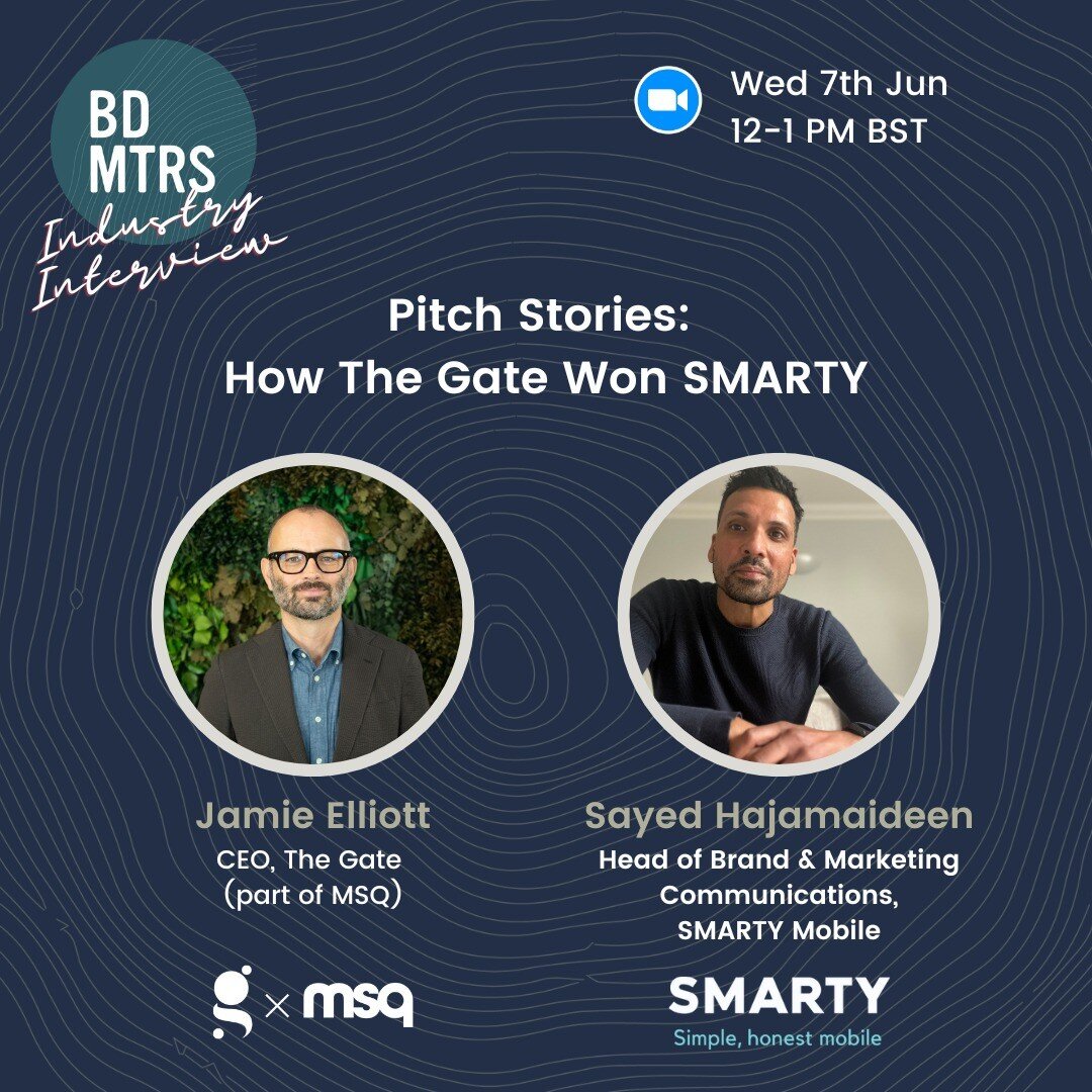 It's tomorrow and it's free! Pitch Stories: How The Gate Won SMARTY mobile. 

Now 18 months into the relationship, we&rsquo;ll interview both the brand and the agency on:

📃 The pitch process and what led to their successful collaboration
❓ MSQ&rsqu