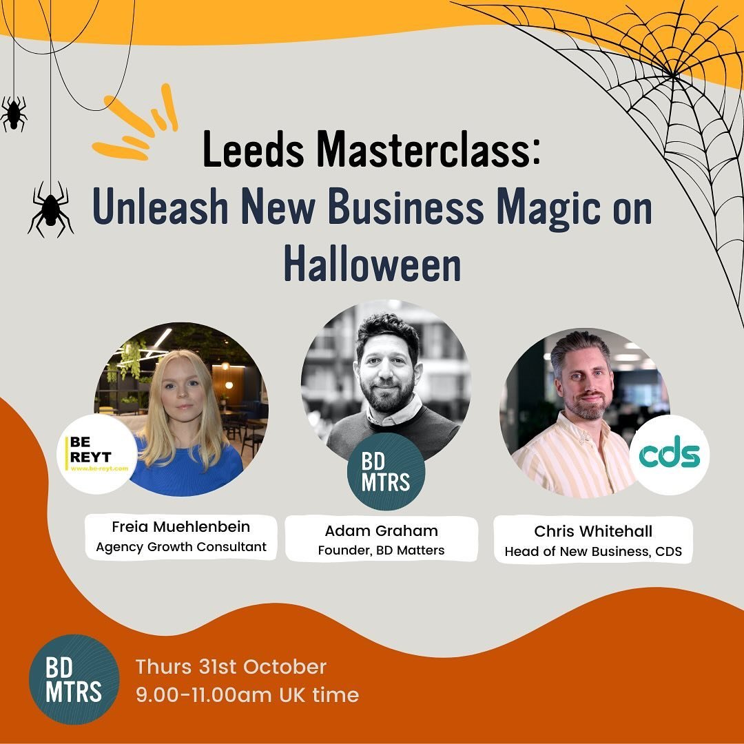 Limited tickets remaining for our #Leeds in person Masterclass for Halloween 🎃 

Come join Adam Graham, Freia Muehlenbein, Chris Whitehall, Chris Longfellow and Alex Coates- you will learn how to build a perfect new business machine to consistently 