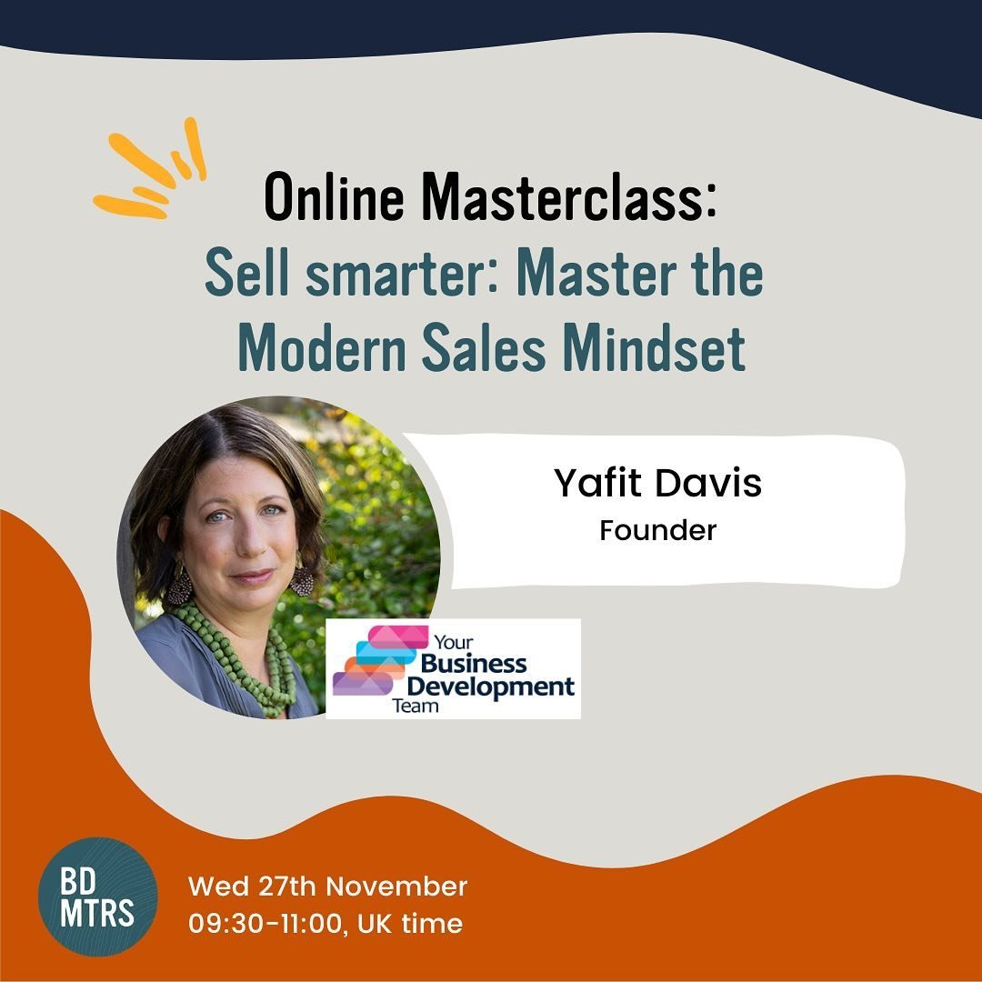 One week left to get yourself an early bird tickets - last chance will be 31 Oct! 

Our #BDMatters November masterclass with the brilliant Yafit Davis, MD of Your Business Development Team, and also our Bristol local champion&hellip; will cover how t