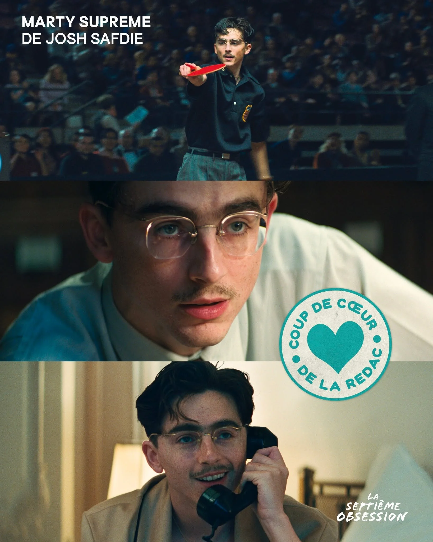 COUP DE COEUR DE LA REDAC
MARTY SUPREME de Josh Safdie
En salles actuellement

Le film brosse le portrait, en 1952, de Marty Mauser, un jeune New-Yorkais pr&ecirc;t &agrave; tout pour r&eacute;aliser son r&ecirc;ve de devenir le plus grand pongiste d