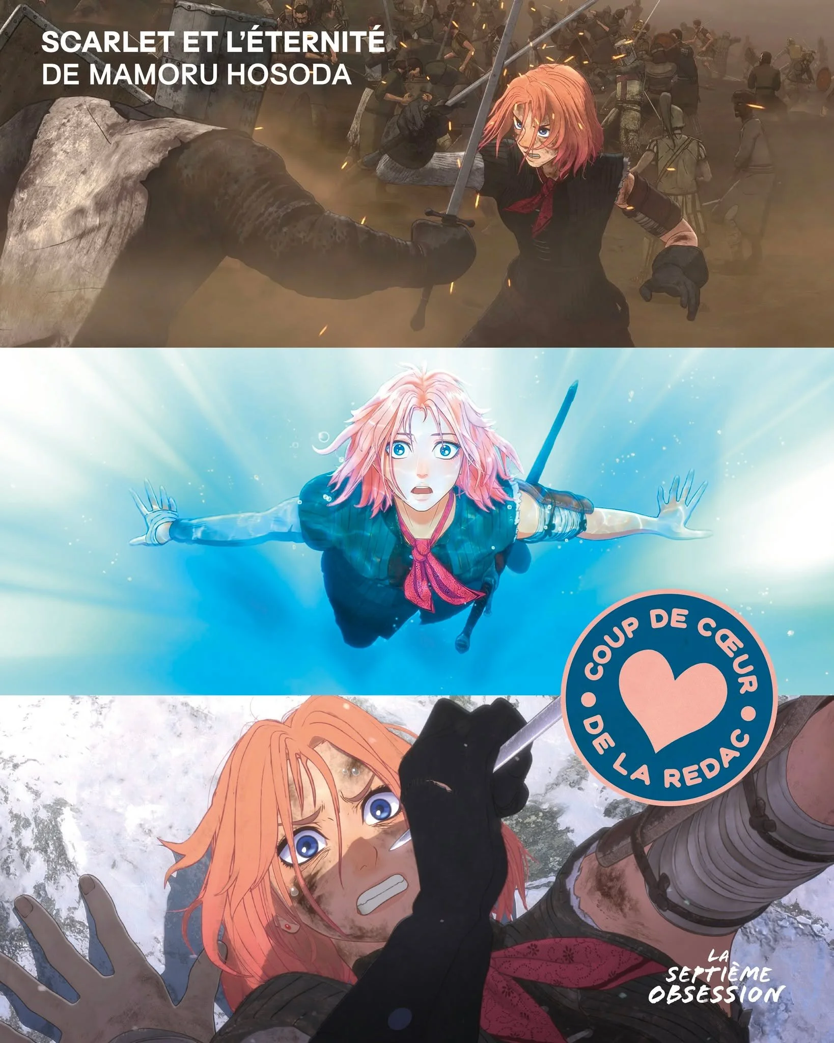 COUP DE COEUR DE LA REDAC 🩵
SCARLET ET L'&Eacute;TERNIT&Eacute; de Mamoru Hosoda
En salles actuellement

"Dans ce film Hamlet devient une jeune fille d&eacute;termin&eacute;e, ivre d'une envie d'occire et refusant de mesurer la d&eacute;vastati