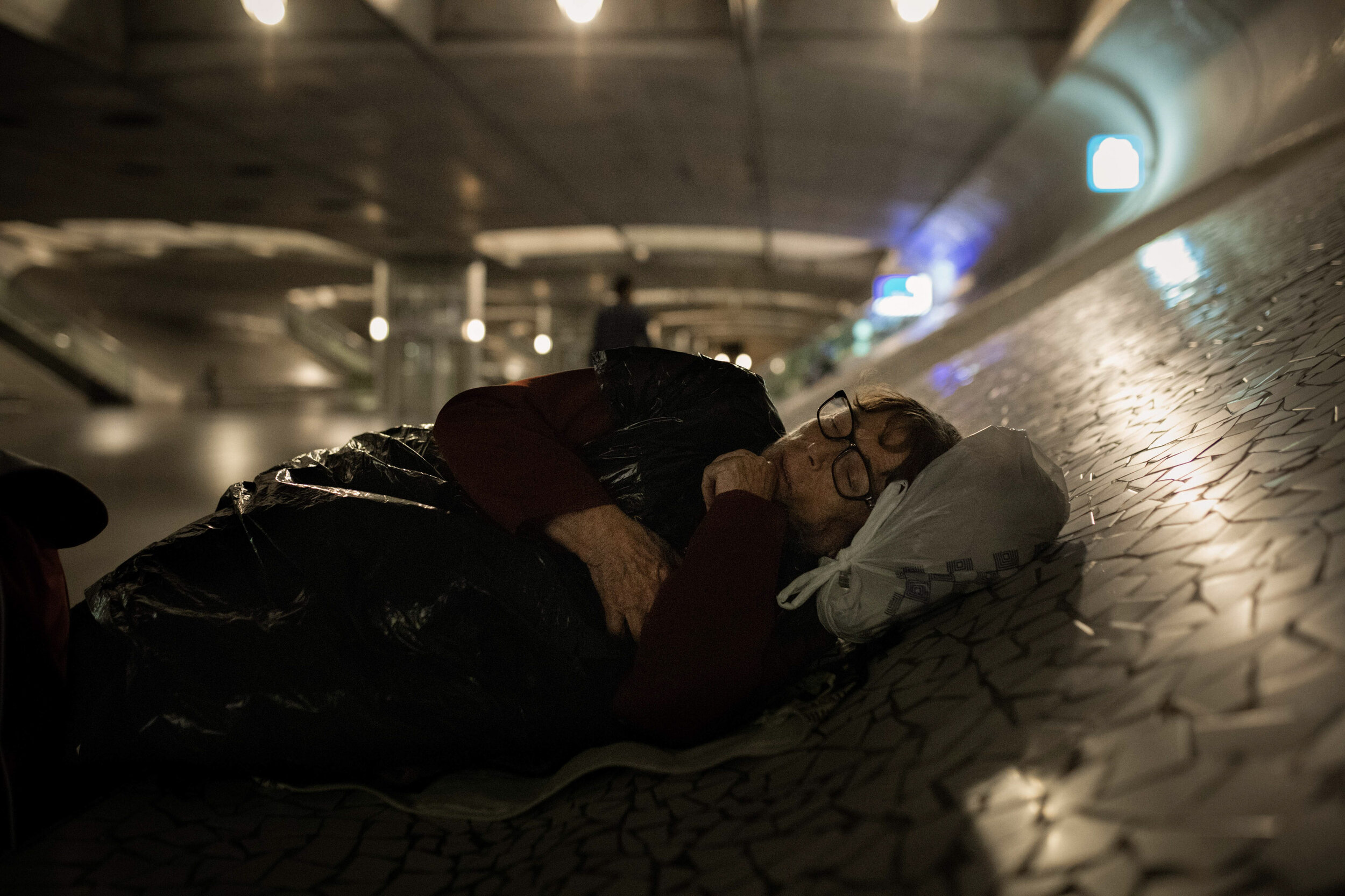  24th of September 2019   Maria Pereira, 78, gets ready for another sleepless night in Gare do Oriente, Lisbon. She was put out on the streets by her landlord, who changed the lock on her door. For two weeks she was sleeping in Lisbon's streets and i