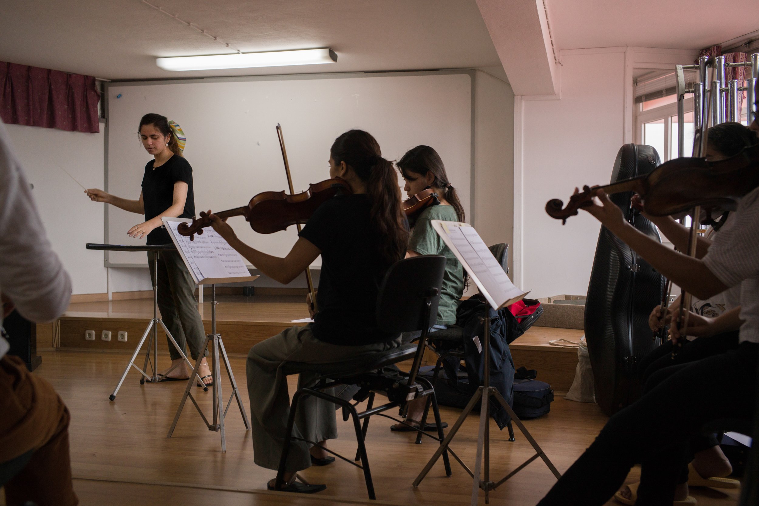  Shogufa Safi, conducts the few girls that are still left in the all female Zhora Orchestra on the 7th floor of the former military Hospital of Ajuda, Lisbon, Portugal. An estimated 150 students have fled to Germany due to the poor conditions of the 