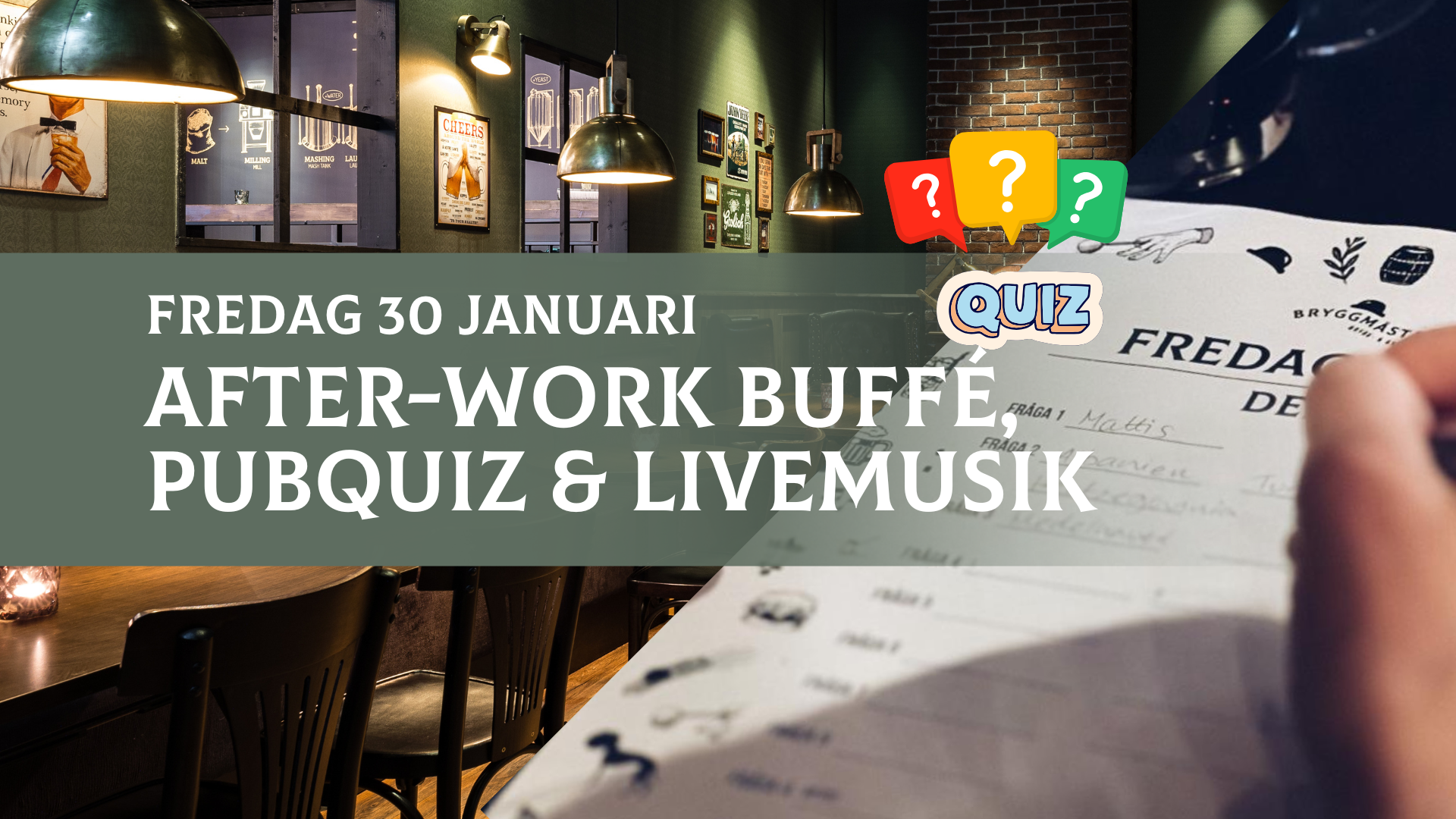 AW, QUIZ &amp; livemusik, 30 jan