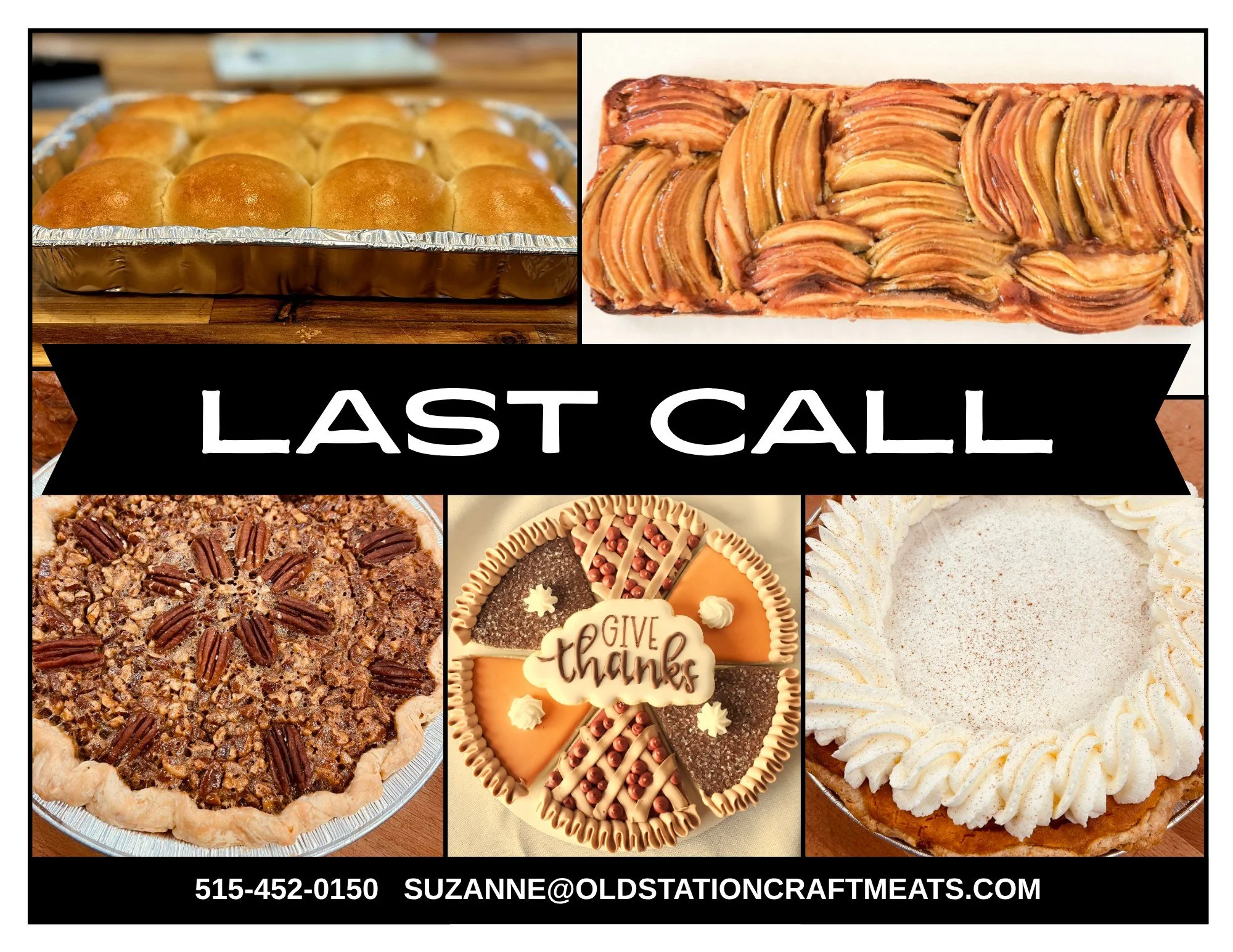 Order your holiday baked goodies by 3pm Saturday 11/15 to guarantee availability for Thanksgiving! Dinner rolls, apple frangipane tart, pies, decorated cookie platter.