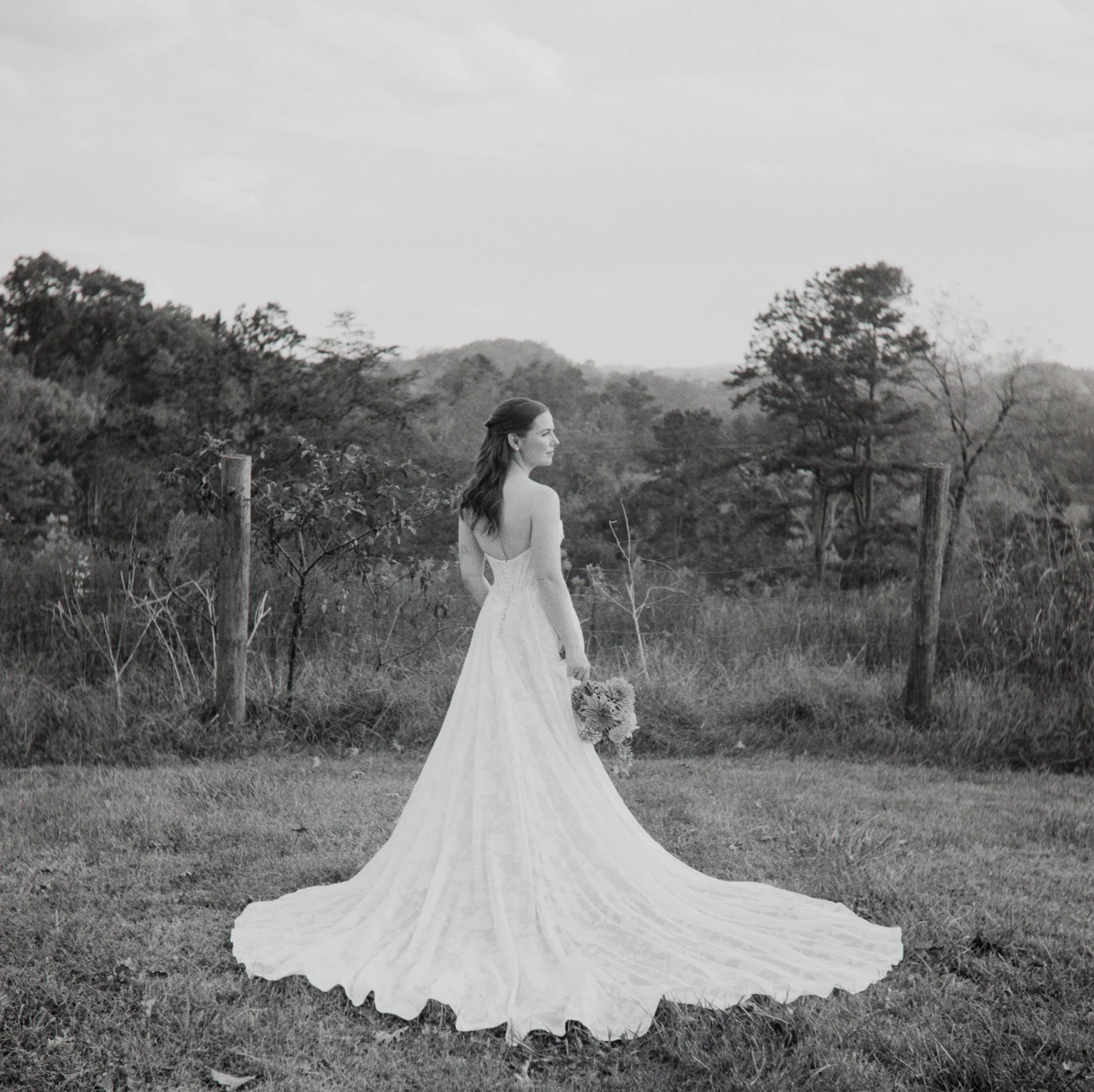 Bridal portrait in Asheville in the Blue Ridge Mountains shot on Black and White Film