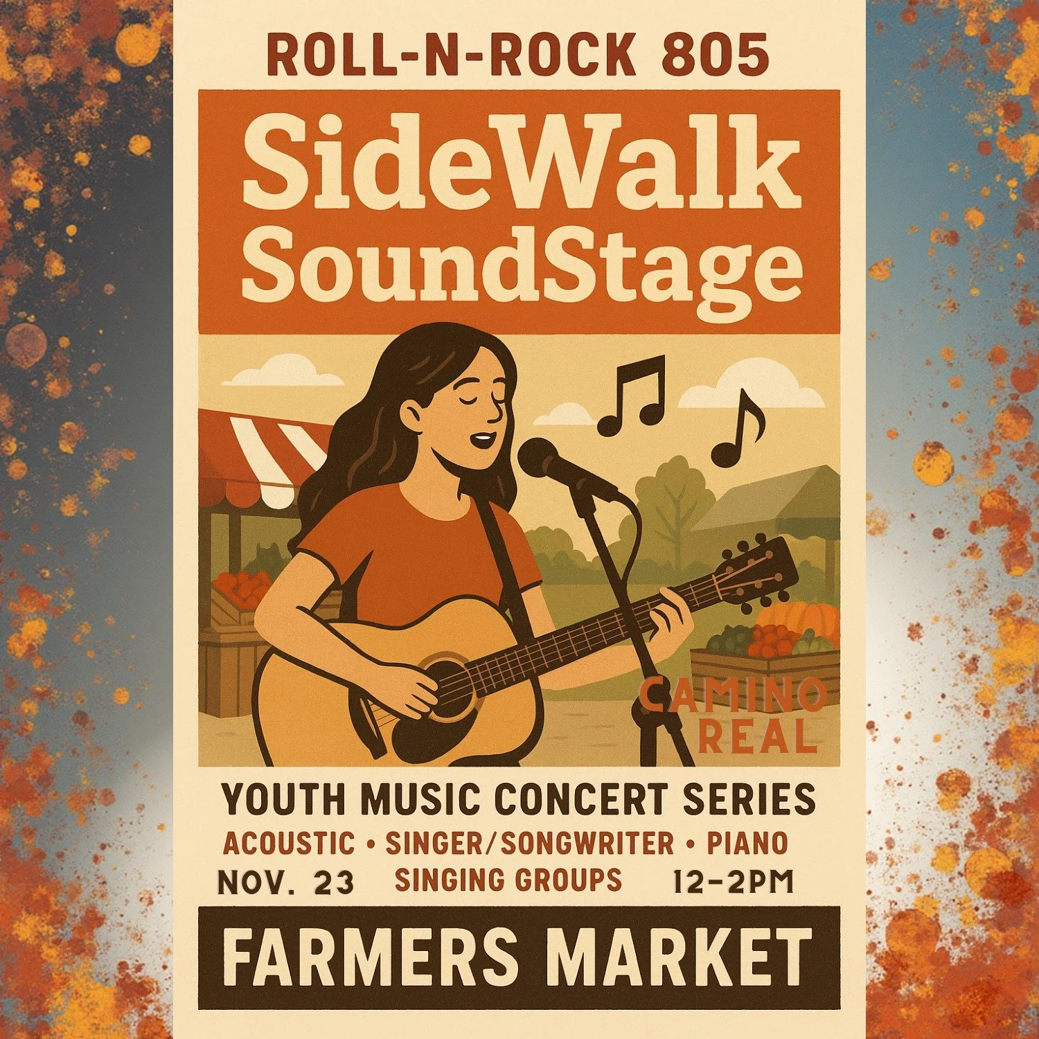 🎶🤩Don't miss NEW music this Sunday 11/23/25, we have Roll &amp; Rock @ Camino Real Marketplace, a 501c3 nonprofit education outreach program with the mission to create and maintain a consistent calendar of upcoming events that local youth musicians
