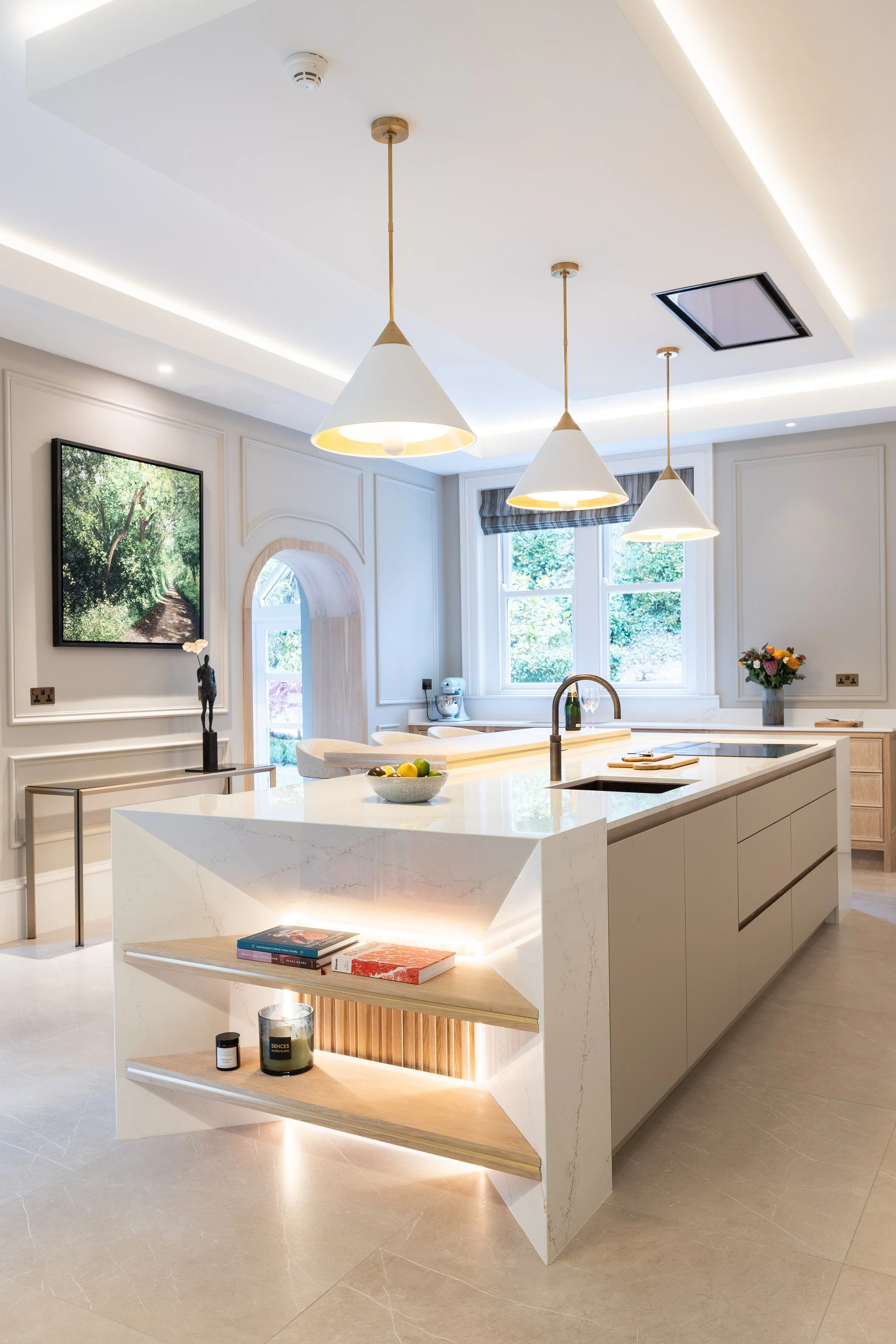 Luxury kitchen in Dublin with bespoke cabinetry and open-plan dining space