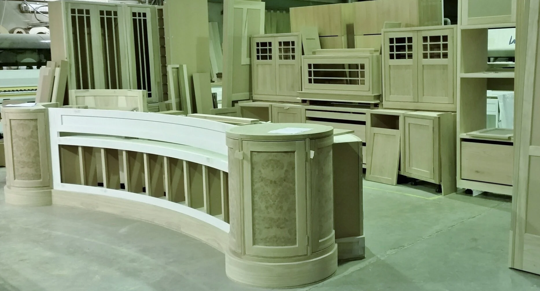 Bespoke kitchen cabinetry under construction during the manufacture stage.