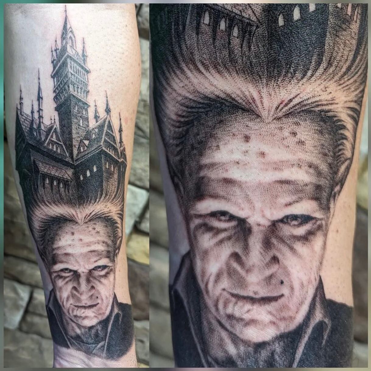 Dracula and castle by: Nelson 
@nelson.tattoos 
-
-
-
-
-
#tattoo #horrortattoo #blackandgreytattoo #castle #realistictattoo #horrortattoo #besttattoo #qualitytattoo
#ottawatattoo