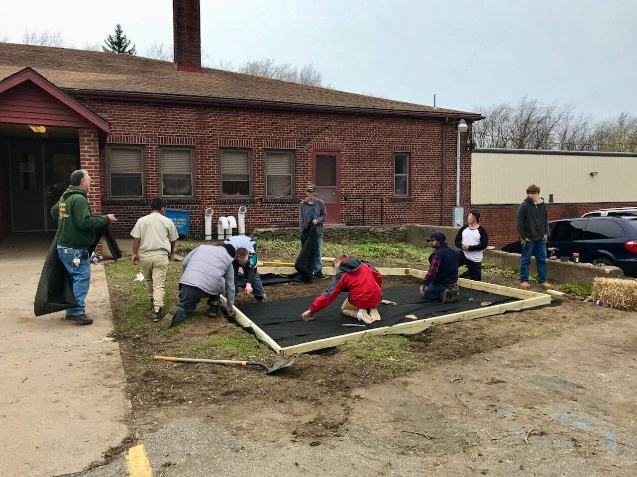 Working on the meditation garden