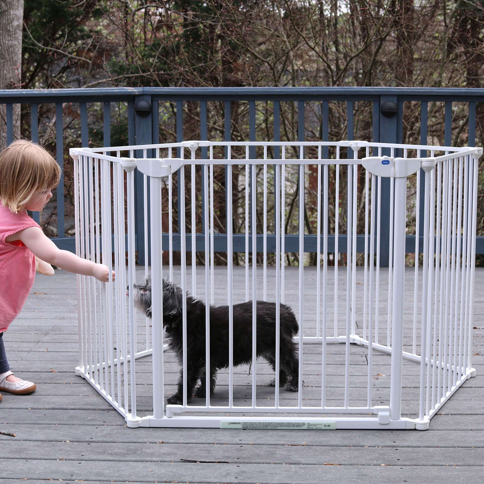 Construct-a-Safegate blocking in a dog, protecting the child