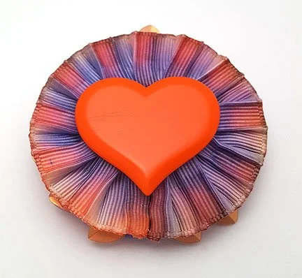 vintage heart pin made into rosette brooch with ribbon cockade
