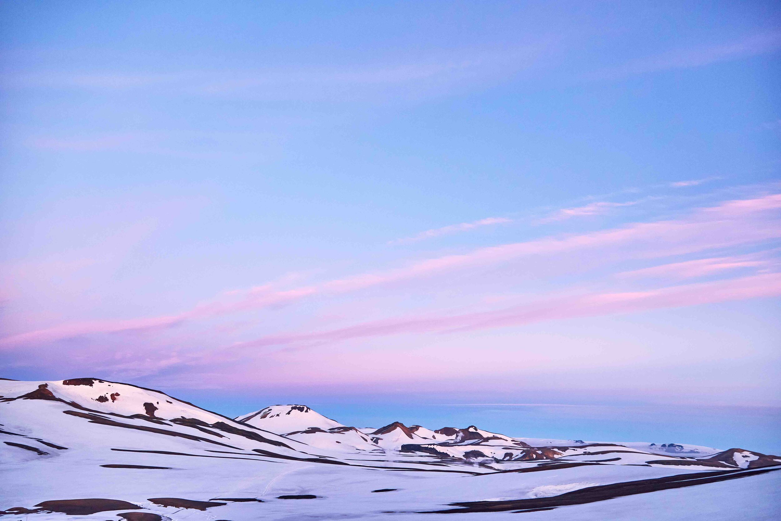 snowy sunset on Iceland's Laugavegur Trail