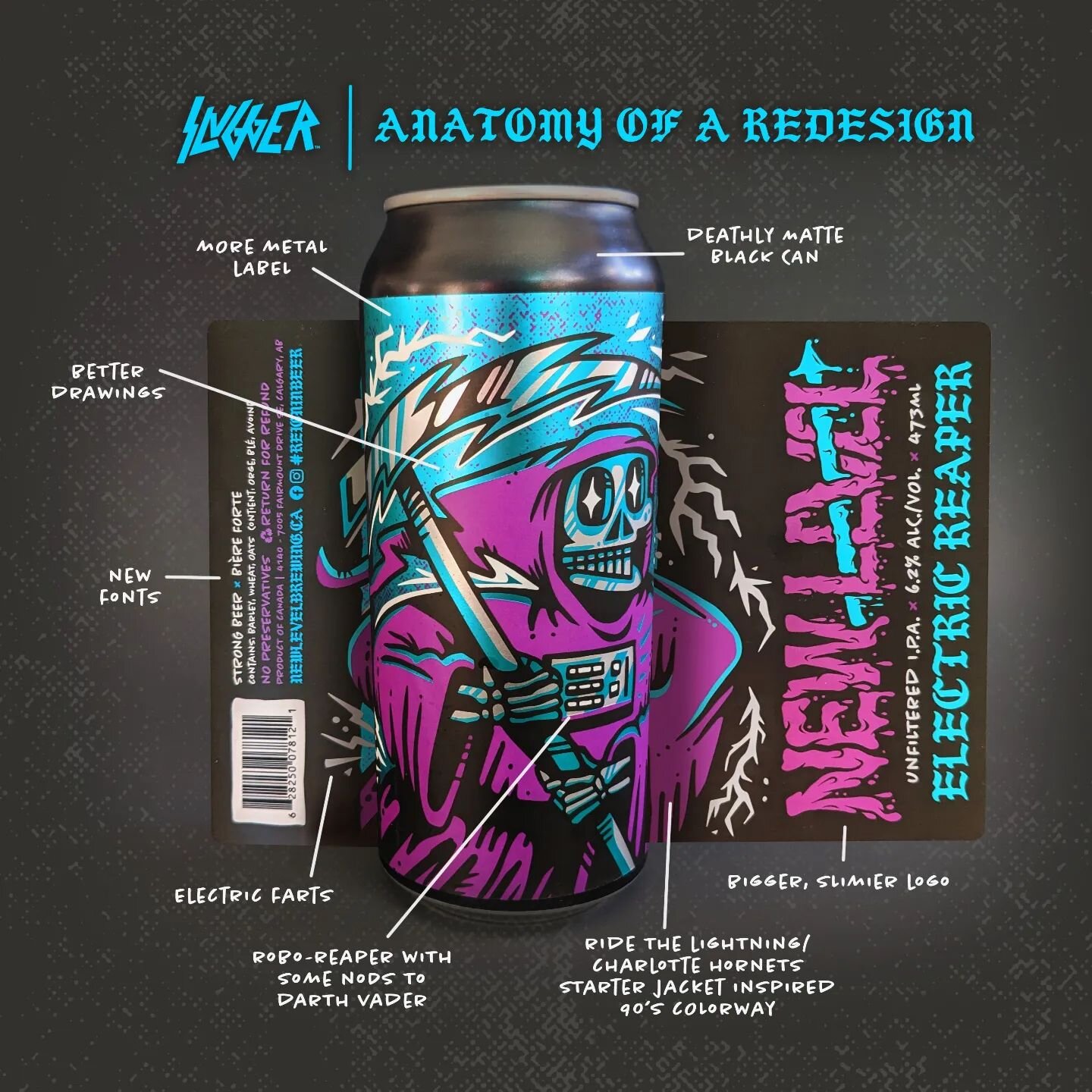 Post-game breakdown of our redesign of the beer labels for @newlevelbrewing. 

#craftbeer #abcraftbeer #beerdesign #packagingdesign #packaging #sluglife #reigninbeer