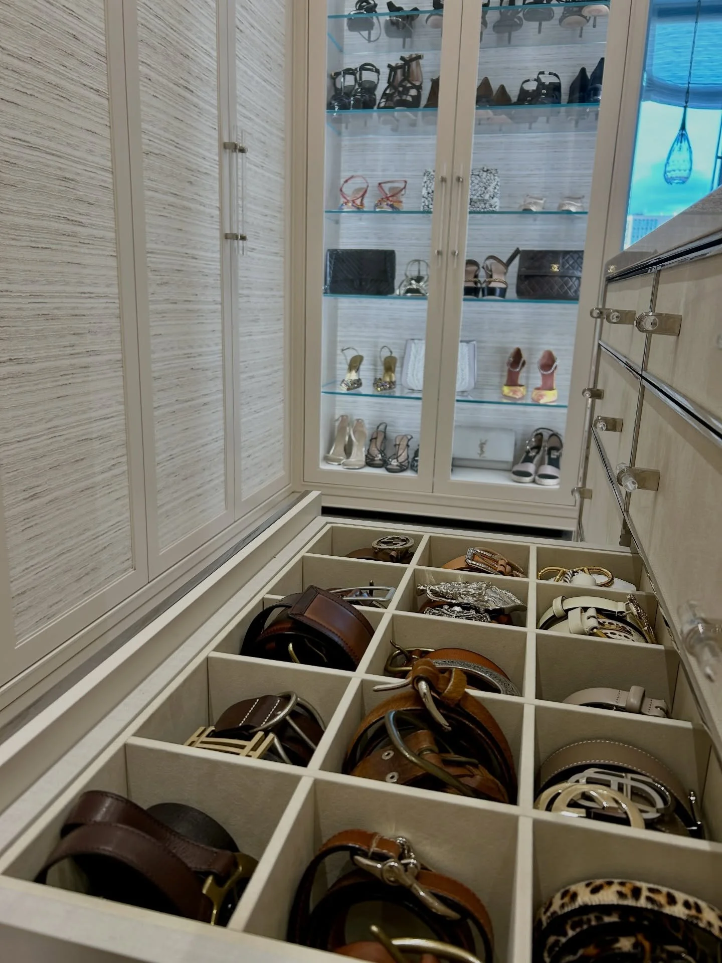 Where everything has a home.
Belts, bags, and shoes all organized, visible, and easy to reach.