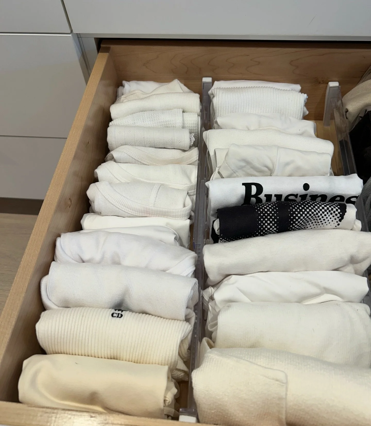 This is why we file fold. 👕

Everything file folded, organized by type, and colour coded so your drawers are beautiful and functional.

#filefolding #drawerorganization #organizedhome #closetsystems #torontoorganizer