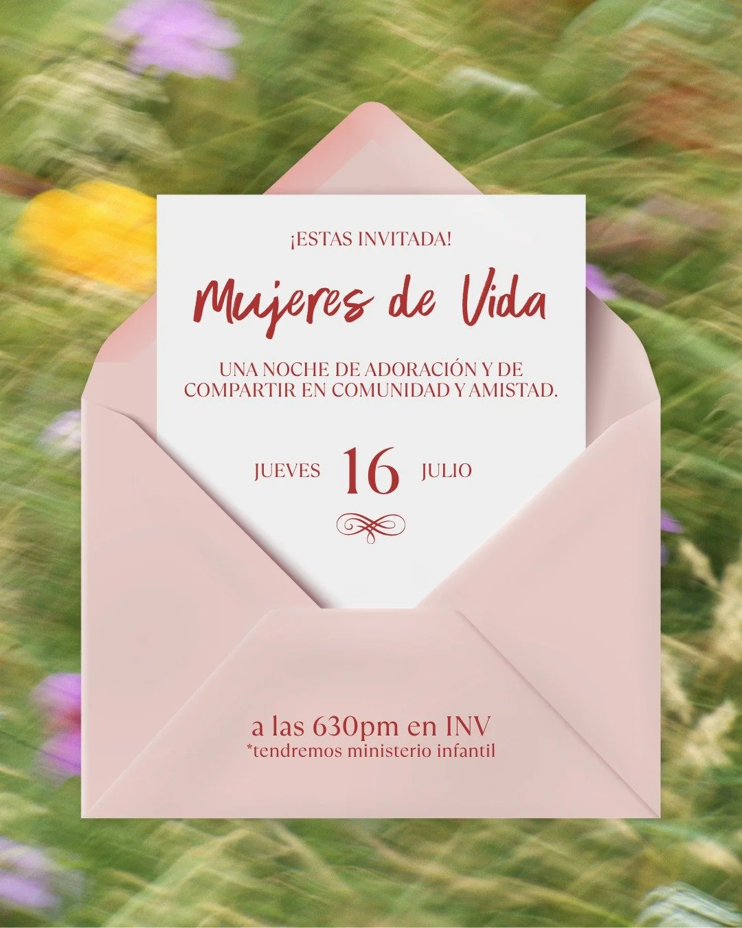 🌸 &iexcl;Mujeres de Vida, las esperamos! 🌸

Acomp&aacute;&ntilde;anos para compartir una noche especial de adoraci&oacute;n, convivio y amistad.

Ser&aacute; un tiempo para conectar con Dios, fortalecer nuestras relaciones y disfrutar juntas como f