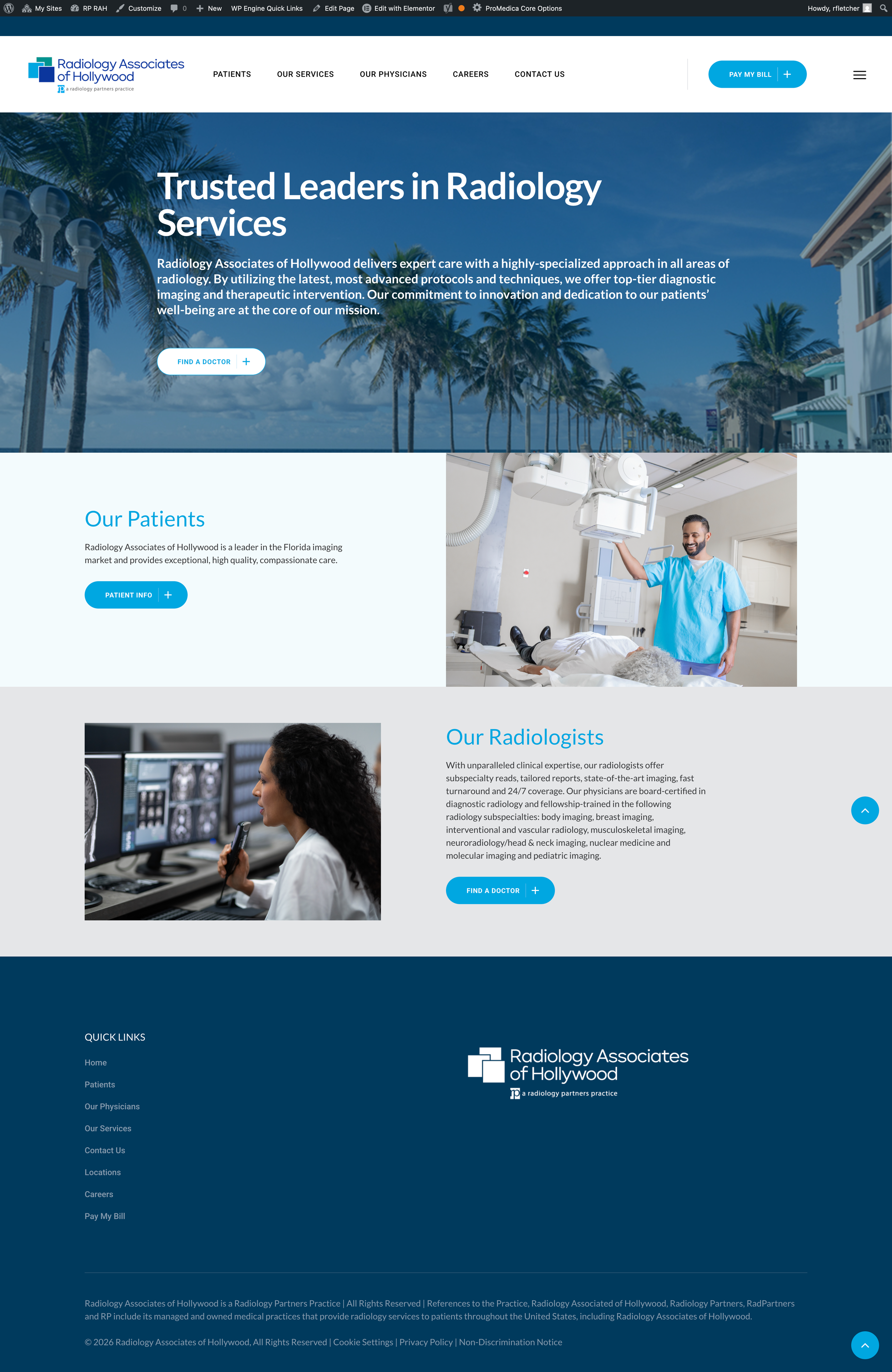 Redesigned Radiology Associates of Hollywood homepage