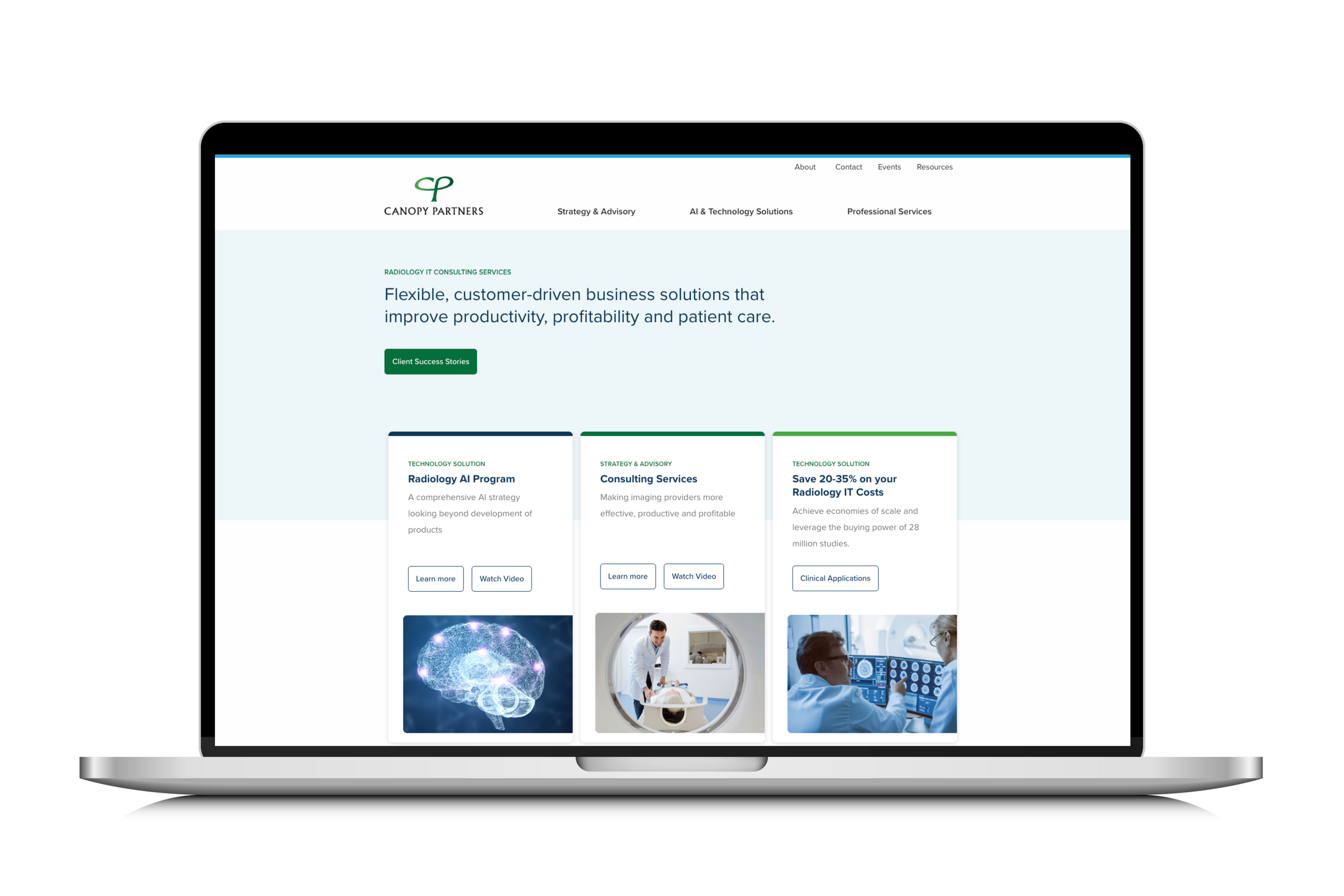 mock up of the canopy-partners.com website on a laptop