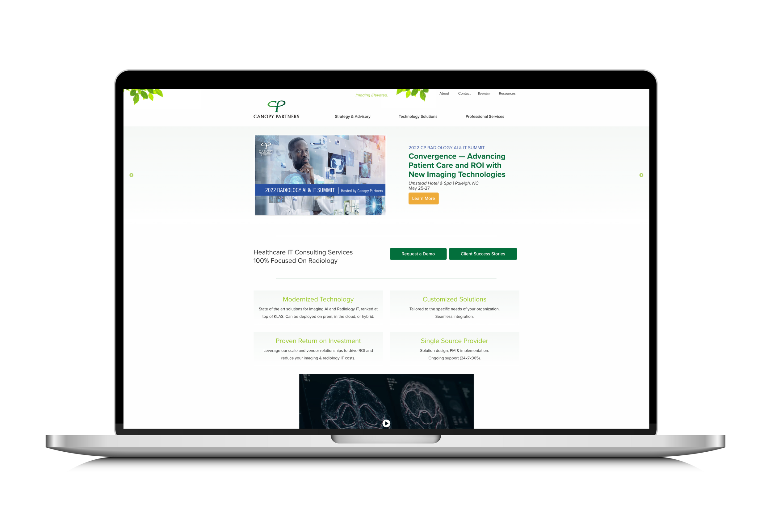 2022 Canopy partners website mockup on a macbook