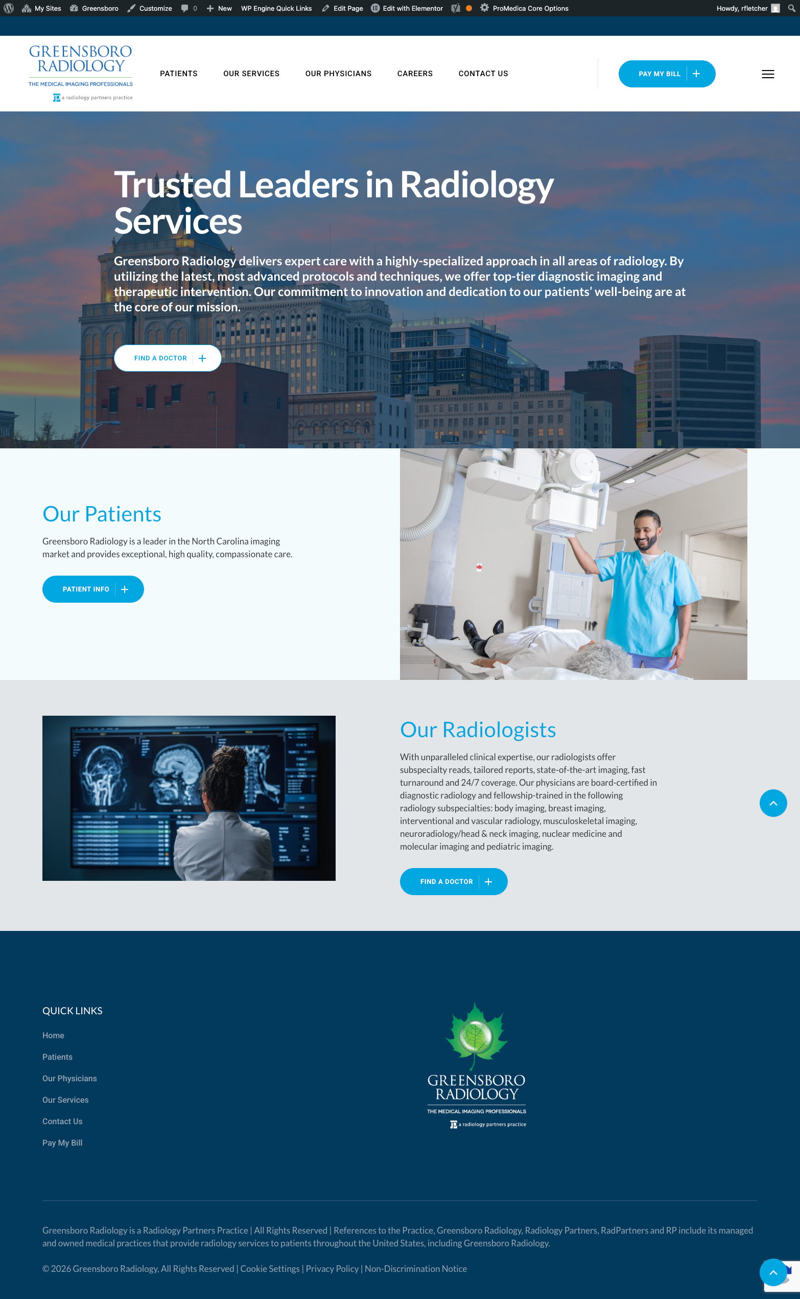 Redesigned Greensboro Radiology homepage