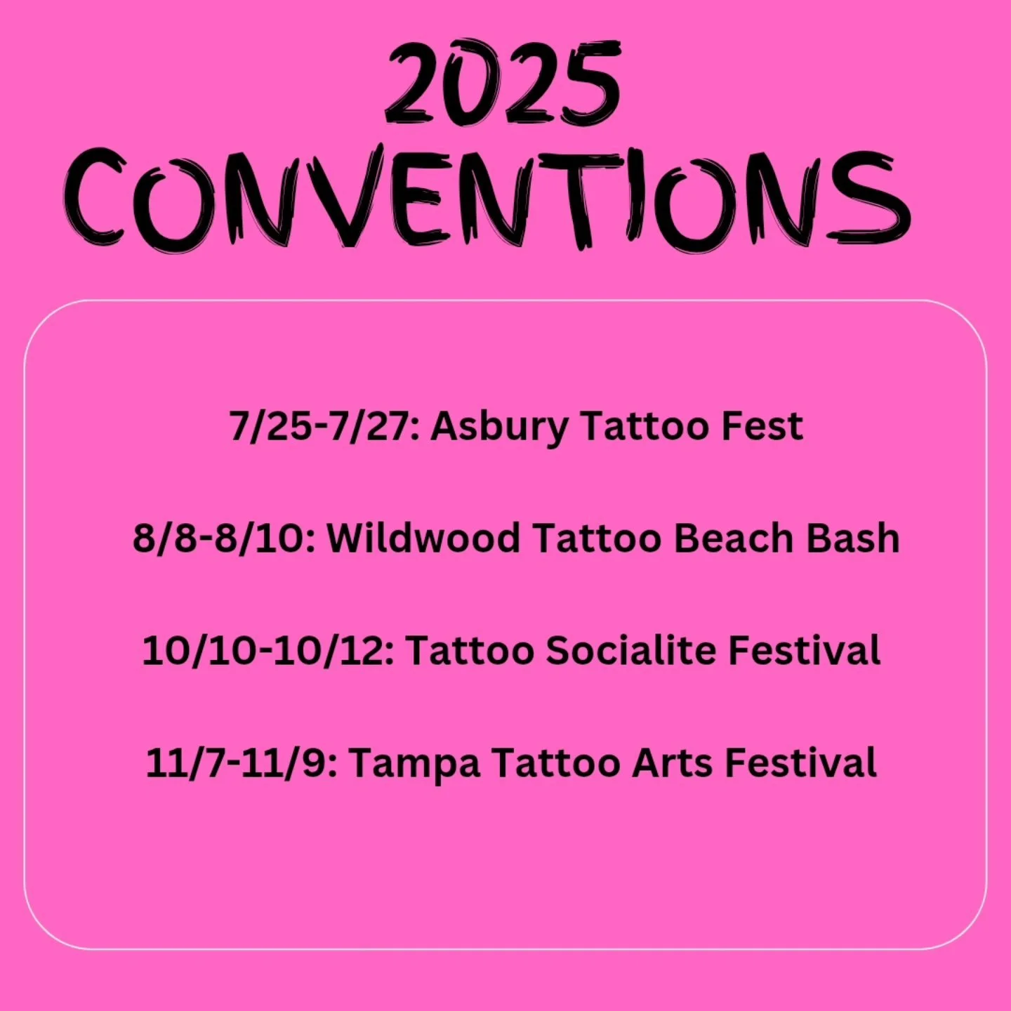 Updated the dates for the conventions I am attending in the second half of the year!!! Excited to see everyone out there and what fun tattoos will be done!!! Text the shop (732)503-8469 to book any of these shows, deposits are required. Can't wait!!!