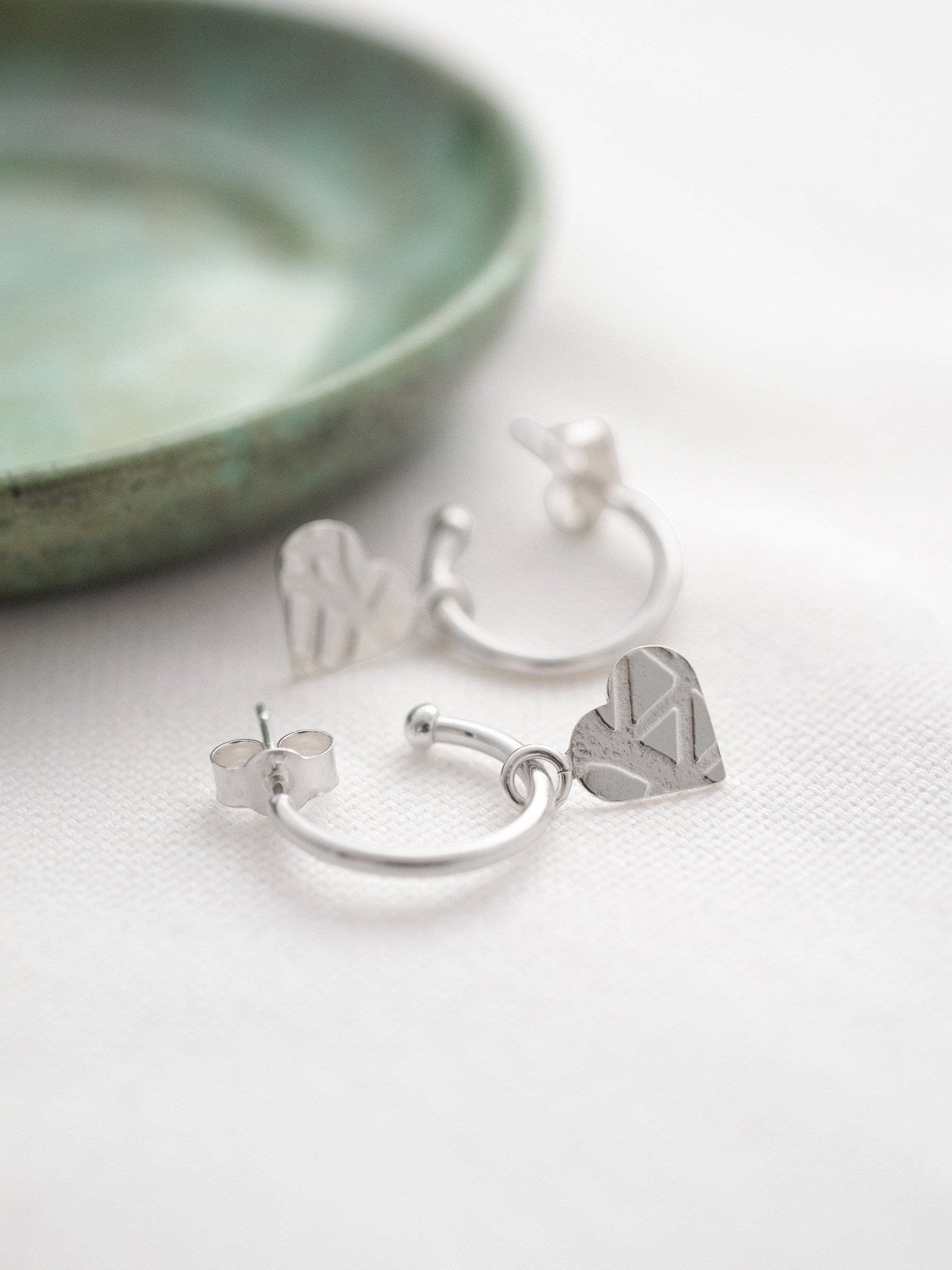 Silver Heart Hoop Stud Earrings