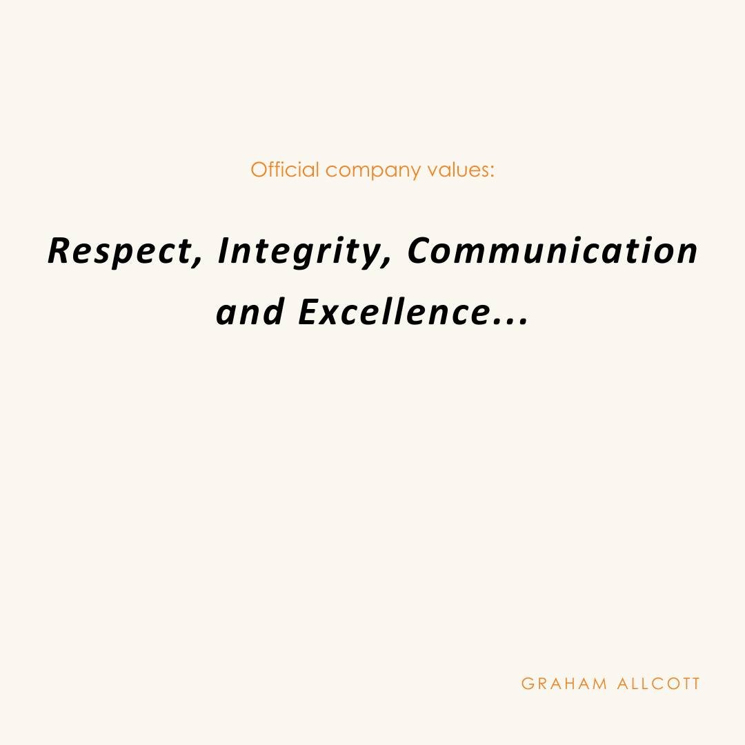 These aren&rsquo;t values.
They&rsquo;re wallpaper.

Here&rsquo;s what rarely gets said:

Values that could apply to any company apply to none.
Values written by the leadership team alone won&rsquo;t be lived by anyone else.
Values without behaviours