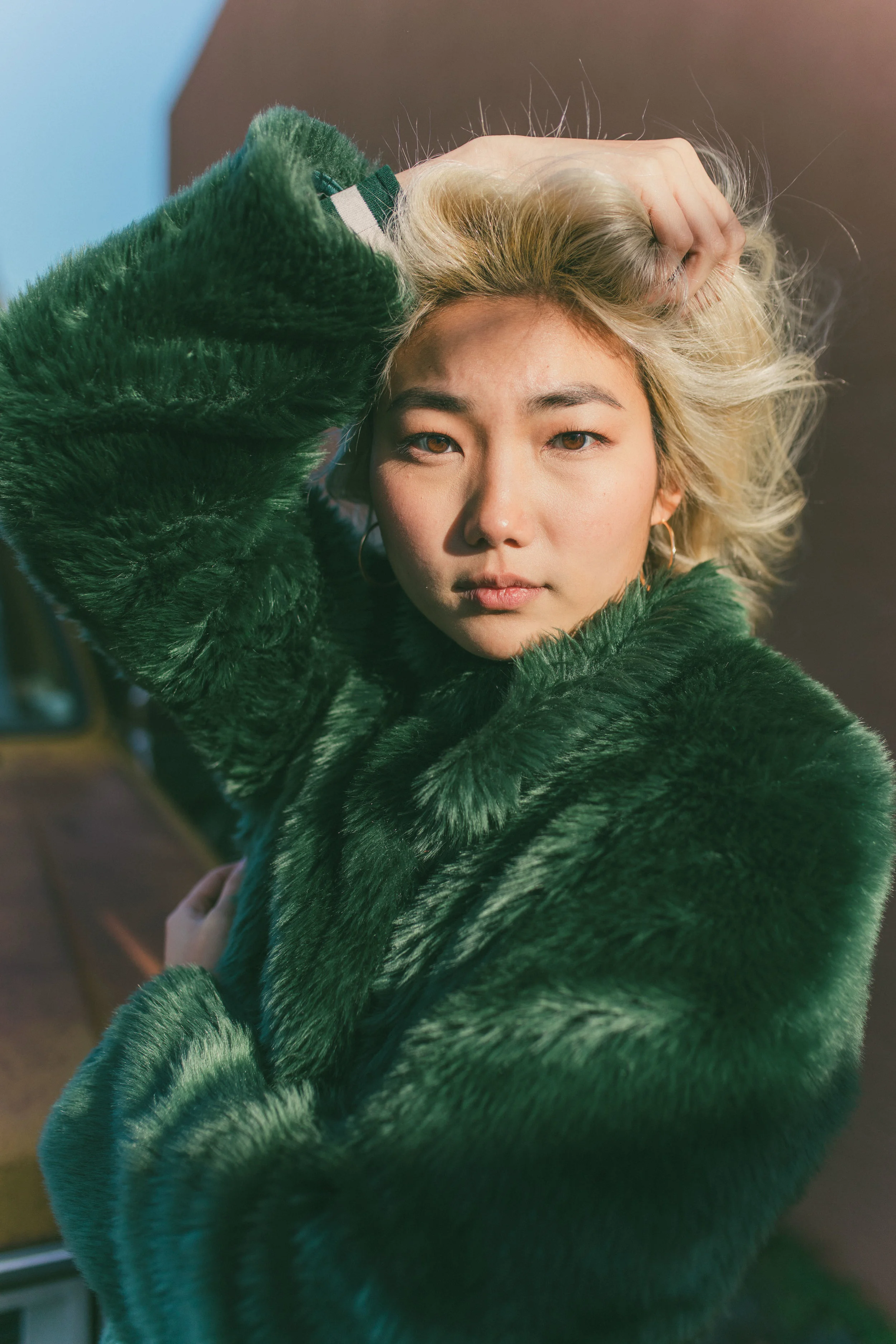 Windy Direct Sunlight Fashion Photography Portraits in Seattle, Washington