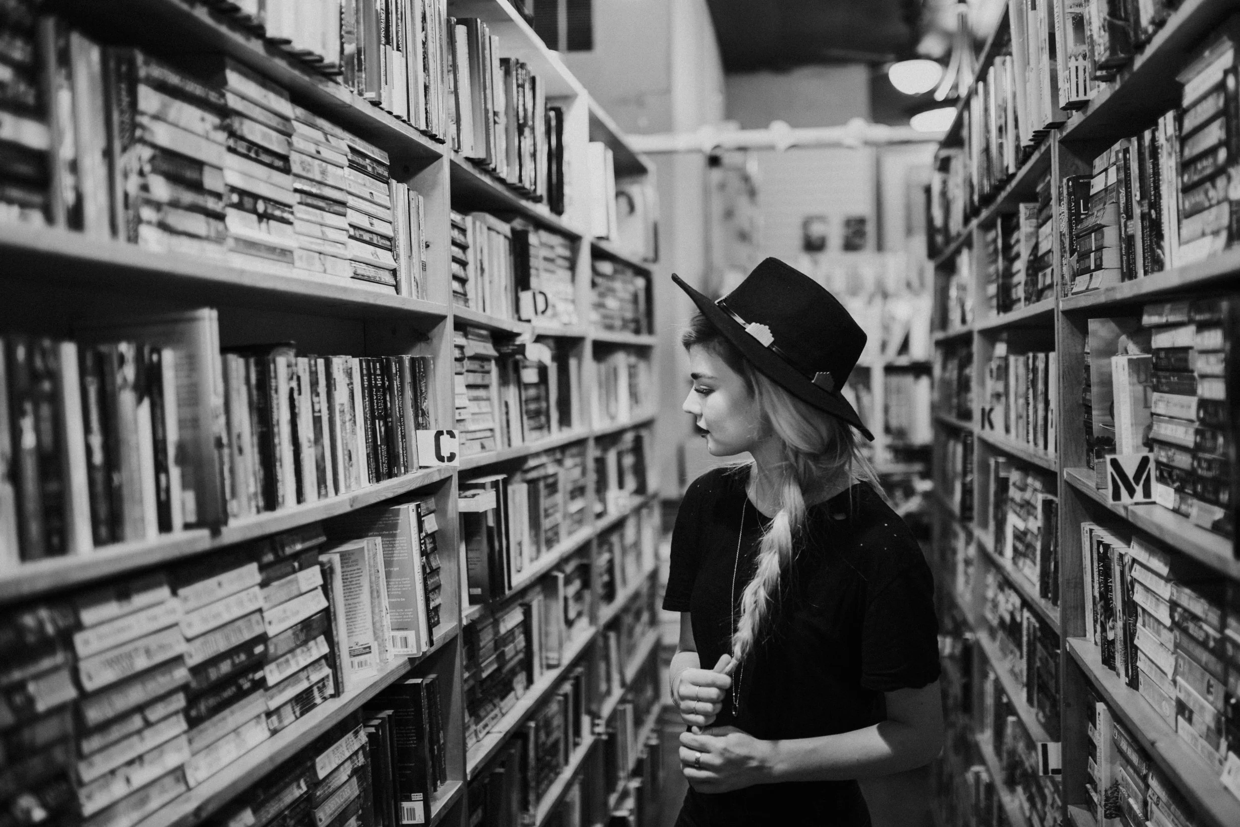 book store in black & white