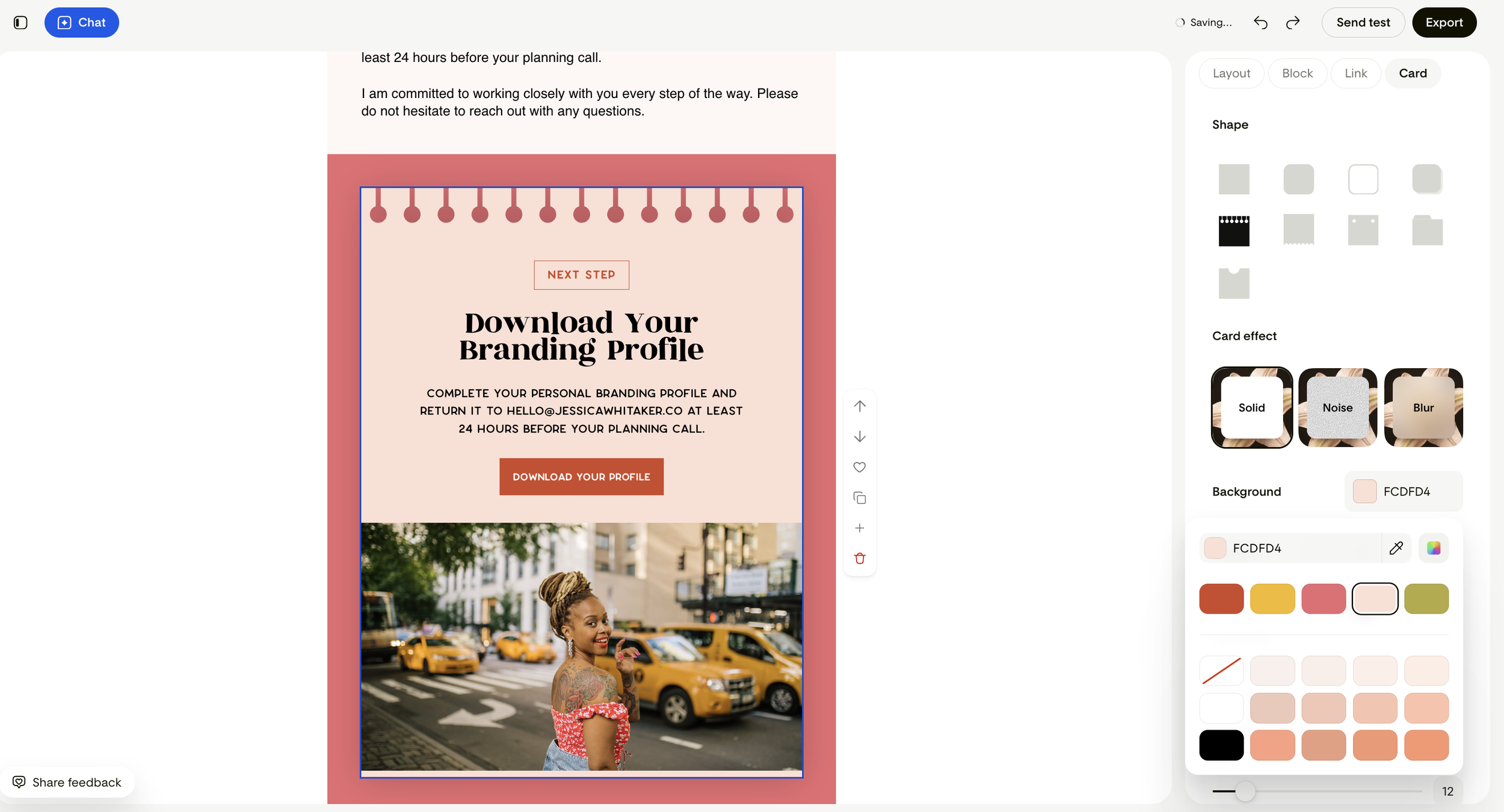 Editing card shapes, effects, and background colors by hand in Flodesk Studio