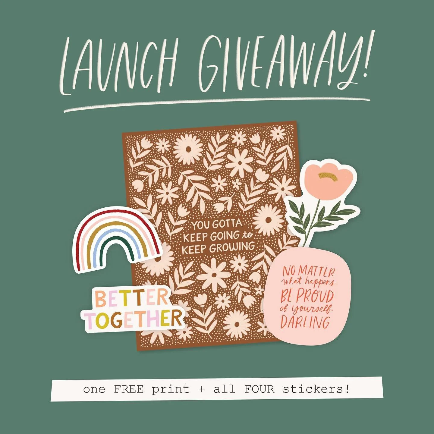 🚨CLOSED 🚨In celebration of the launch of the Kercia Jane Print Shop, it’s time for a LAUNCH BUNDLE GIVEAWAY!! 🎉.
.
WHAT YOU’LL WIN:
One FREE print of your choosing from our launch collection and all FOUR sticker designs!.
.
HOW TO ENTE
