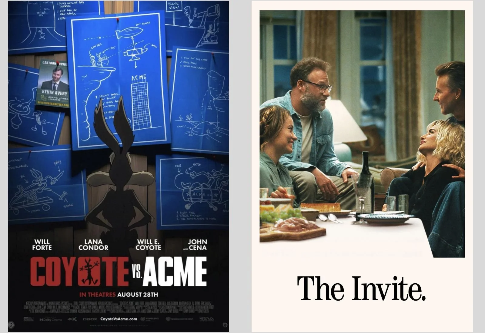 SCREEN 1. 1) COYOTE VS ACME 2) THE INVITE AUG 28TH - AUG 30TH