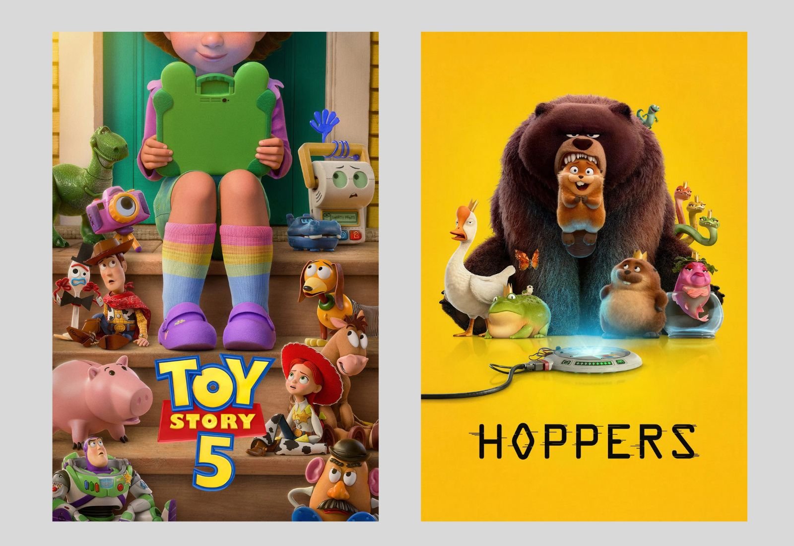 SCREEN 1. 1) TOY STORY 5  2) HOPPERS