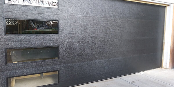 Black Flush Panel Garage Door with Windows