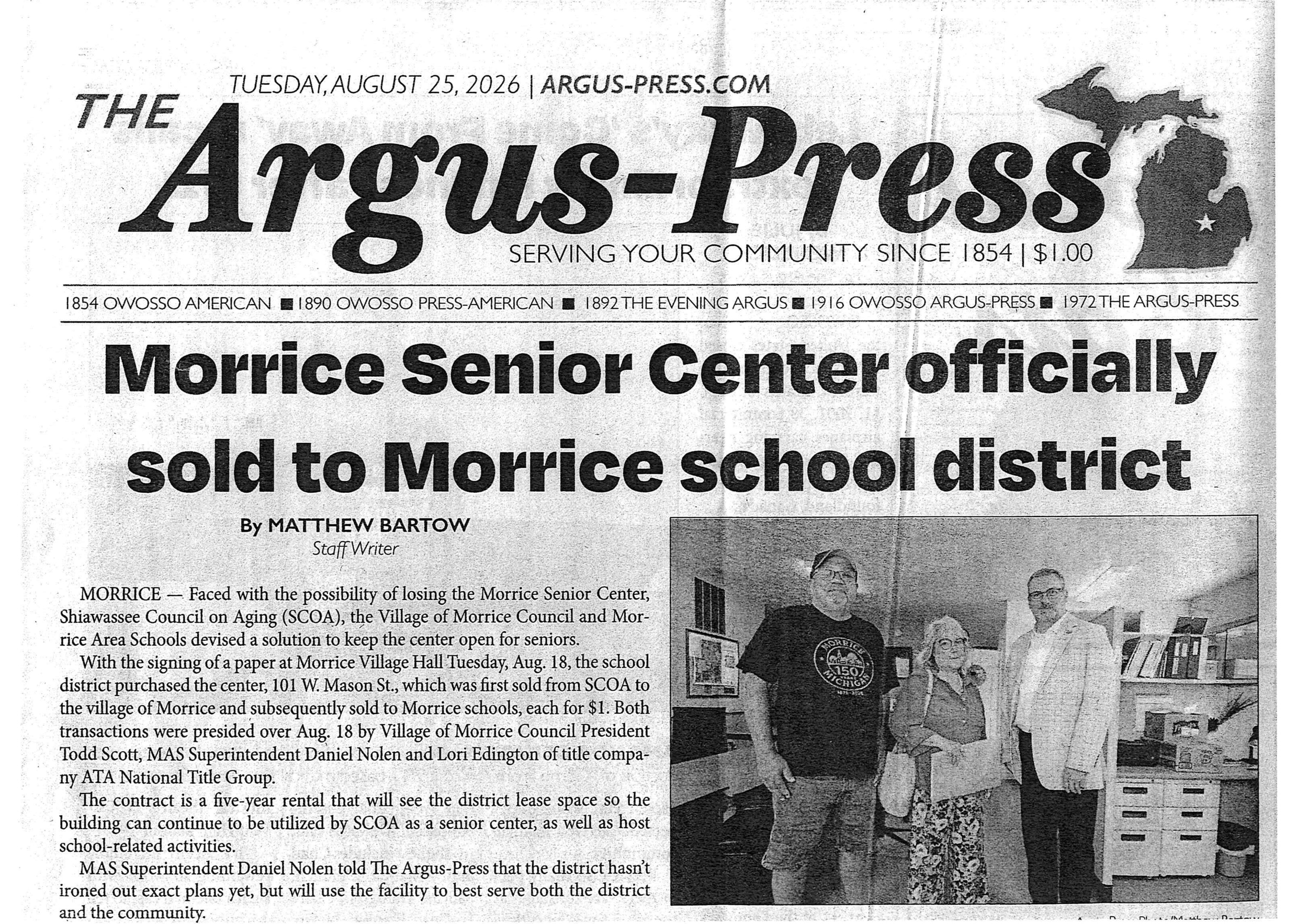 Morrice Senior Center officially sold to Morrice school district