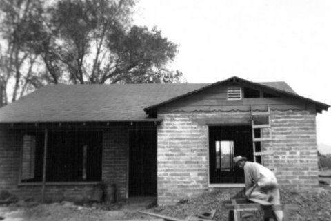 House we built with cottonwood tree in back - 1947 