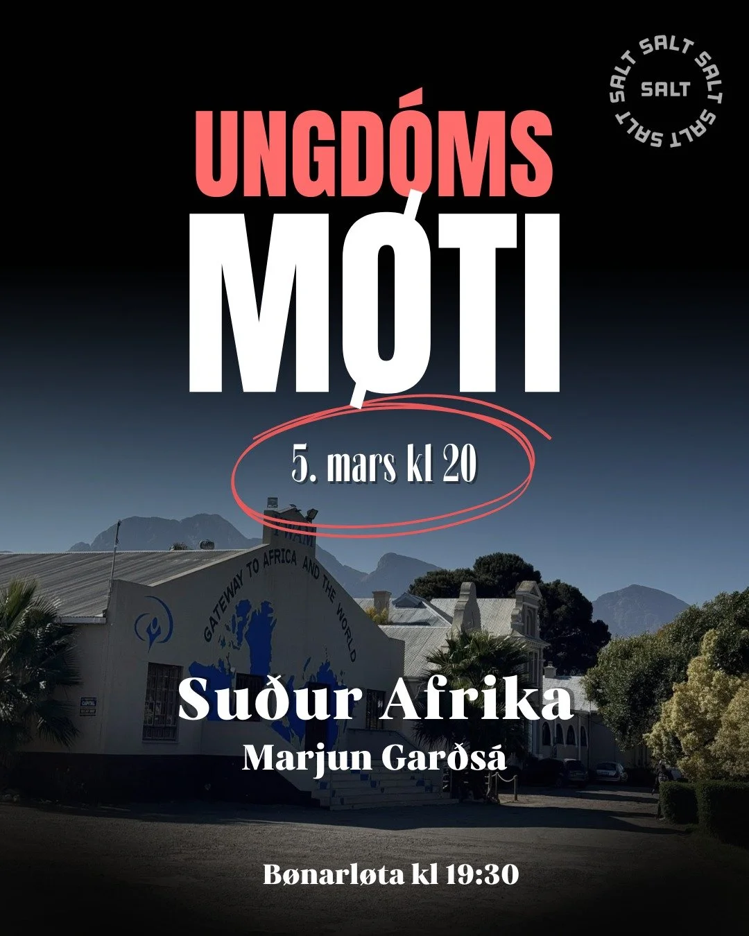 H&oacute;skv&oslash;ldi&eth; 5. mars kemur Marjun Gar&eth;s&aacute; at grei&eth;a fr&aacute; hennara upplivingum &iacute; Su&eth;ur Afrika 🇿🇦❤
Marjun hevur veri&eth; &aacute; Discipleship Training School hj&aacute; YWAM &iacute; 6 m&eth;r 🌍
Til m&