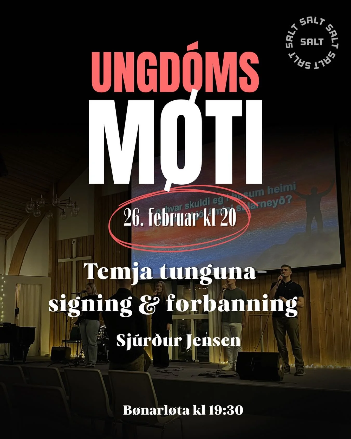 &Iacute; anna&eth;kv&oslash;ld er aftur ungd&oacute;msm&oslash;ti! 😁🙌
Hesu fer&eth; kemur okkara egni Sj&uacute;r&eth;ur Jensen at tala um evni&eth; &ldquo;temja tunguna-signing og forbanning&rdquo;🙏
Eisini ver&eth;ur lovsangur og eftir m&oslash;t