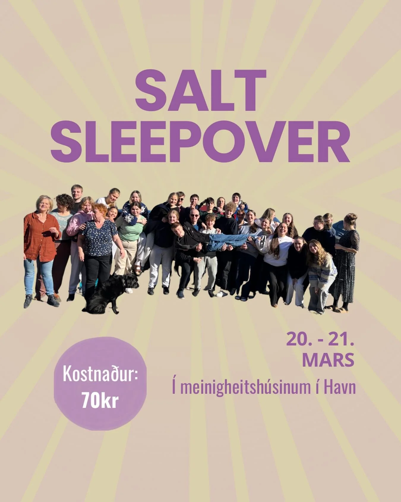 Heeyyy fittu tit!🥰

N&uacute; kunnu tit gle&eth;a tykkum, t&iacute; fr&iacute;ggjakv&oslash;ldi&eth; 20. mars fara vit at hava SALT-sleepover &iacute; meinigheitsh&uacute;sinum &iacute; Havn!🤩
Vit m&oslash;ta kl. 17.30 og d&oslash;gur&eth;i er kl. 