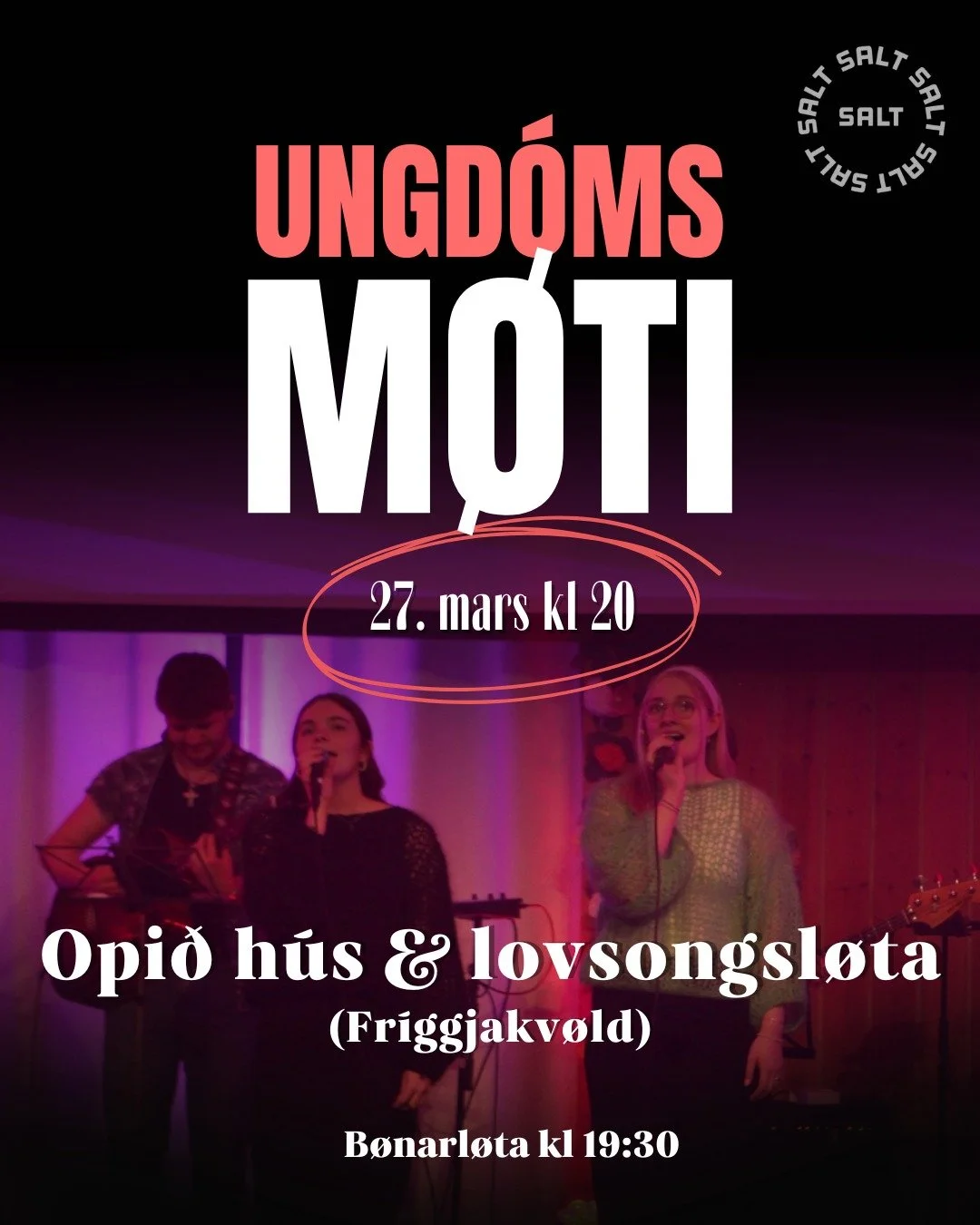 Vegna l&oslash;gtingsvali&eth; ver&eth;ur ungd&oacute;msm&oslash;ti FLUTT til fr&iacute;ggjakv&oslash;ldi&eth; 27. mars 📝🙌
Vit fara at hava opi&eth; h&uacute;s og lovsongsl&oslash;tu 🏠🎶
Ta&eth; ver&eth;ur max hugni! 🤩
Bj&oacute;&eth;i endiliga v