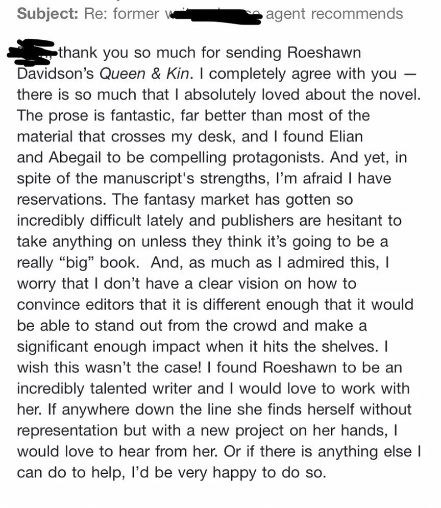 Rejections = still not cute, but this is by far the best one I&rsquo;ve gotten to date. So grateful for how sweet this agent was, and I strangely found this to be incredibly encouraging. (But yes, again, an account full of rejection emails isn&rsquo;