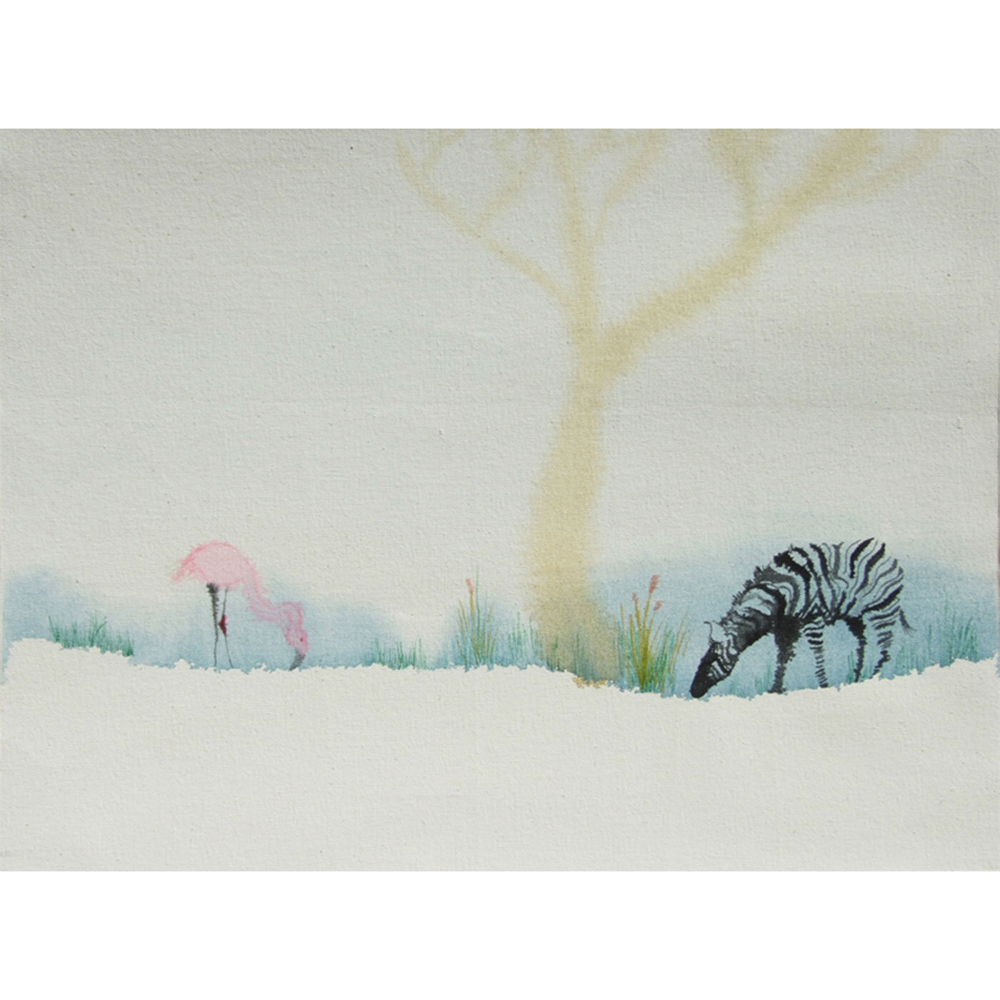 Flamingo & Zebra in Snow