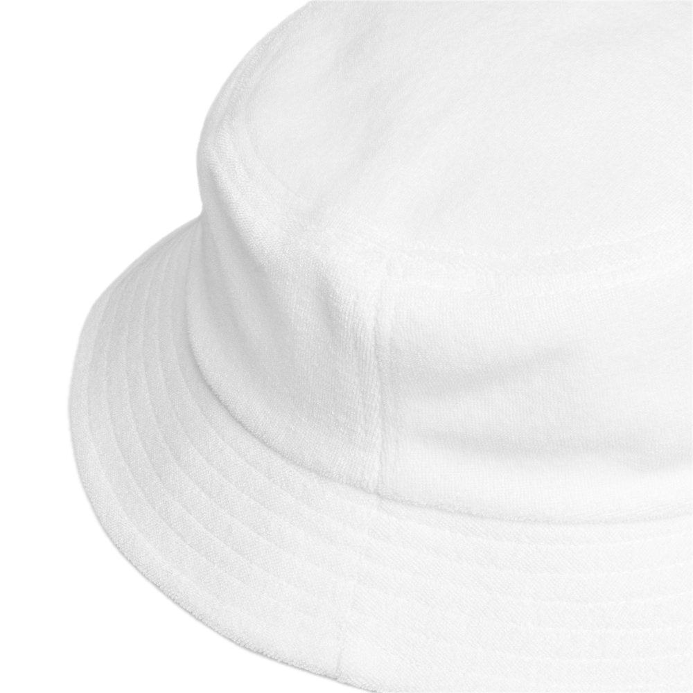 3 - Terry Cloth Bucket Hat, White – embroidered terry cotton hat from Mikael Ramgard’s private tattoo studio in Sydney.