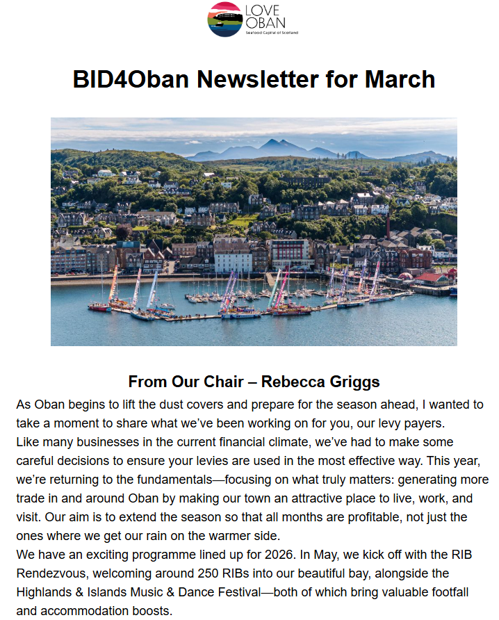 BID4Oban Newsletter for March 2026