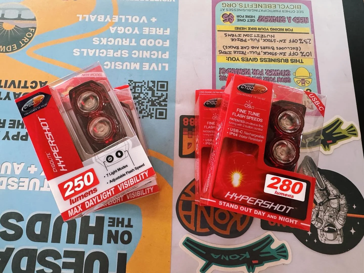 Out with the old, in with the new. Cygolite Hotshot 280 rear lights in stock now. The new version is brighter and charges via USB-C. The last of the 250&rsquo;s are 25% off. Find them on the Clearance table.