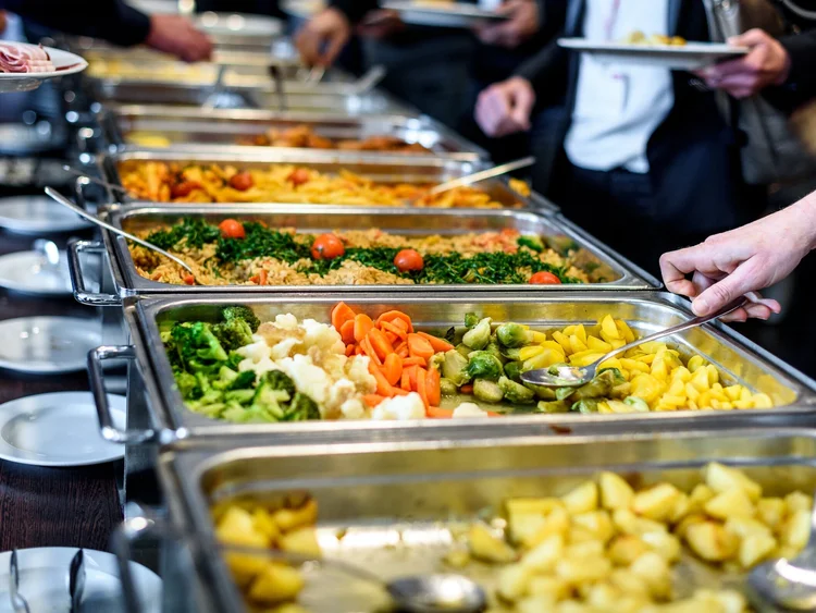 Chafing dishes on a buffet line