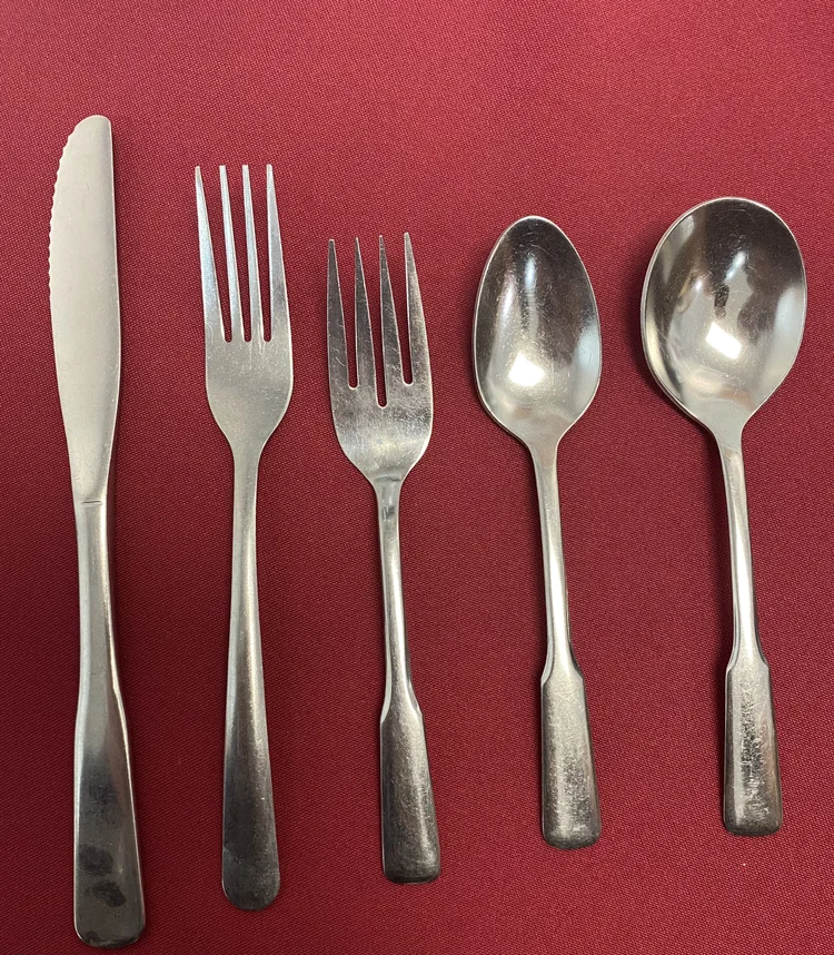Rental flatware set: knife, forks and spoons