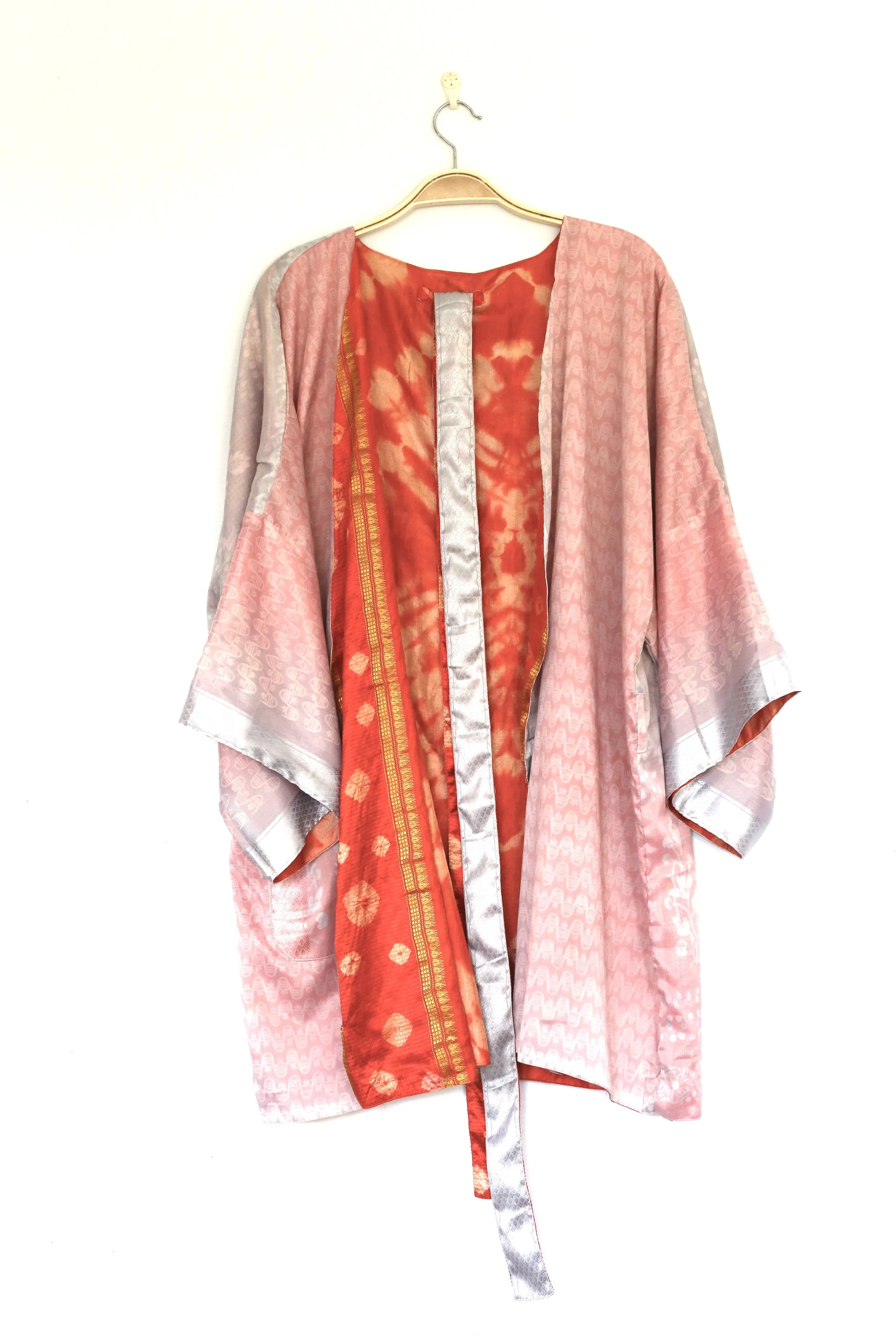short orange sari fabric kimono upcycled pre-loved